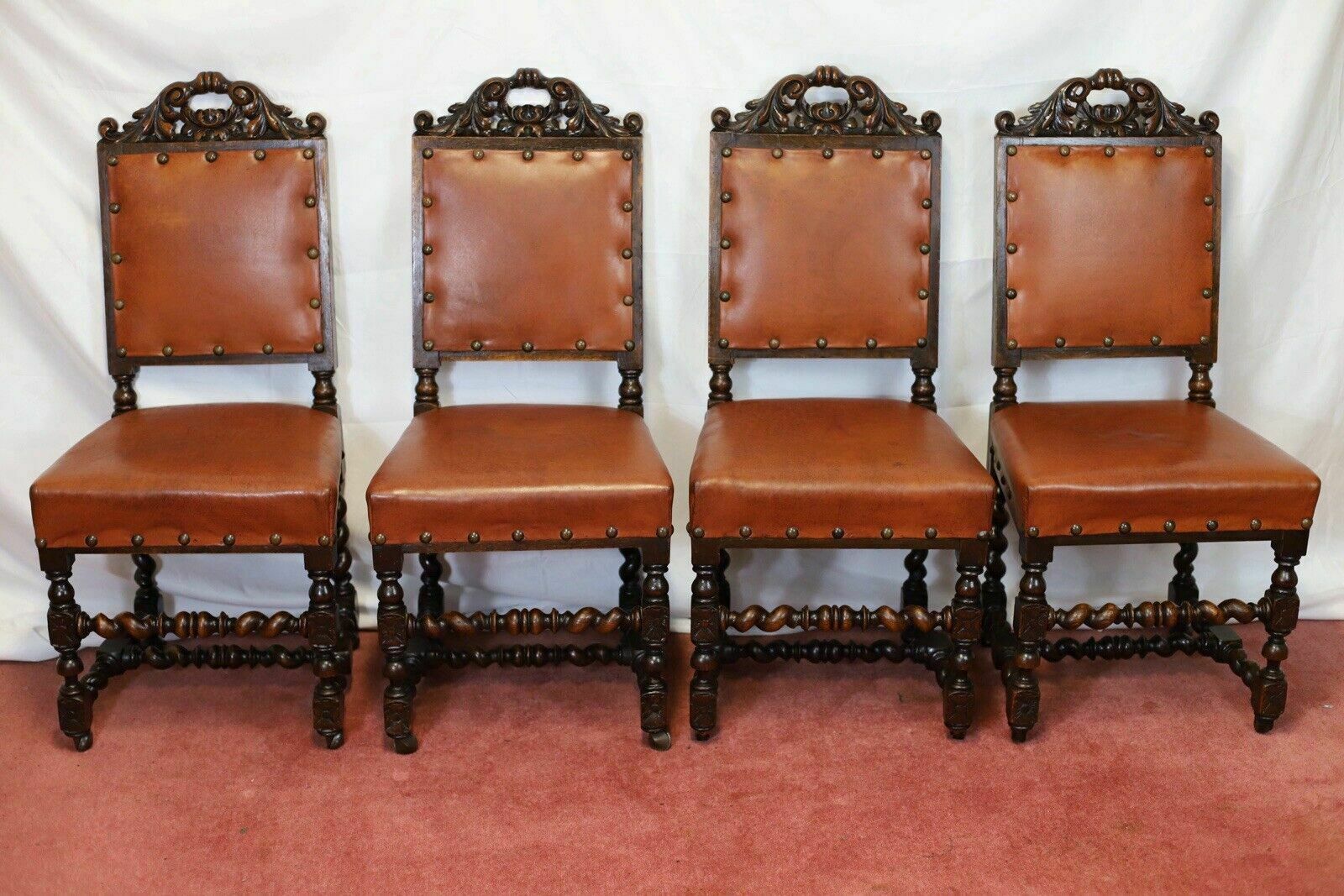 Levely Set Of Eight Victorian Jacobean Oak Dining Chairs photo furniture