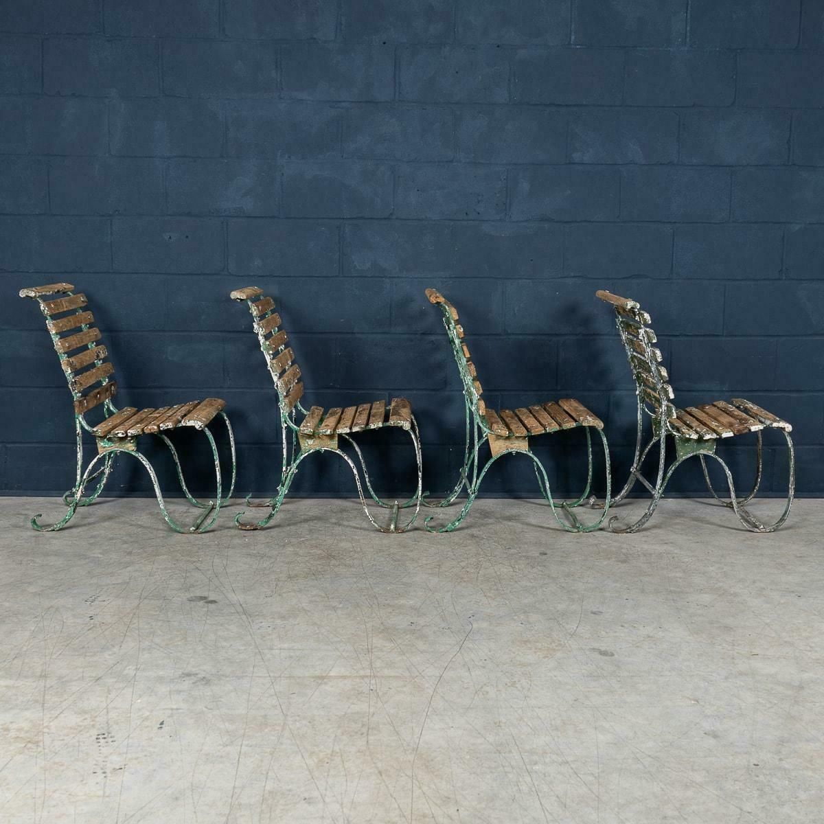 19th Century Set Of Four Victorian Wrought Iron & Wood Garden Seats C.1890 photo buy