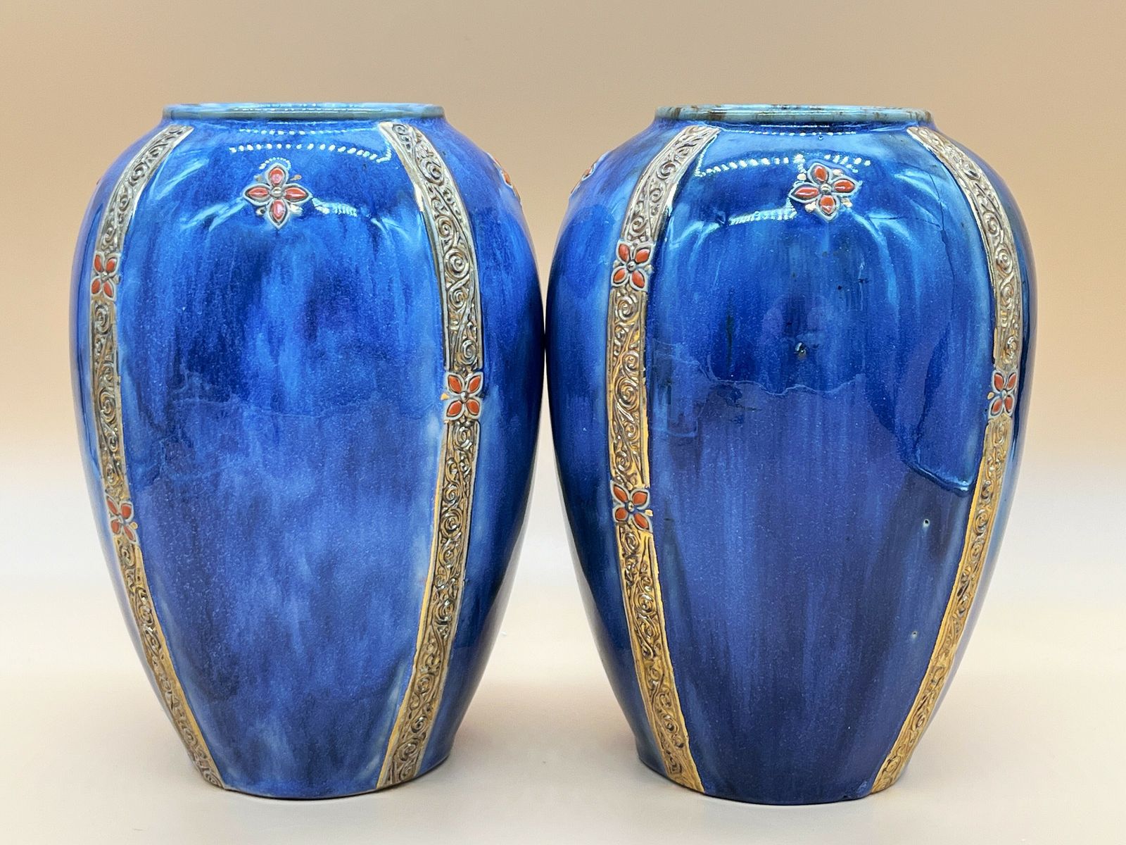 Antique Pair Of Florrie Jones Royal Doulton Pottery Vases. 8565a. C1910. photo furniture