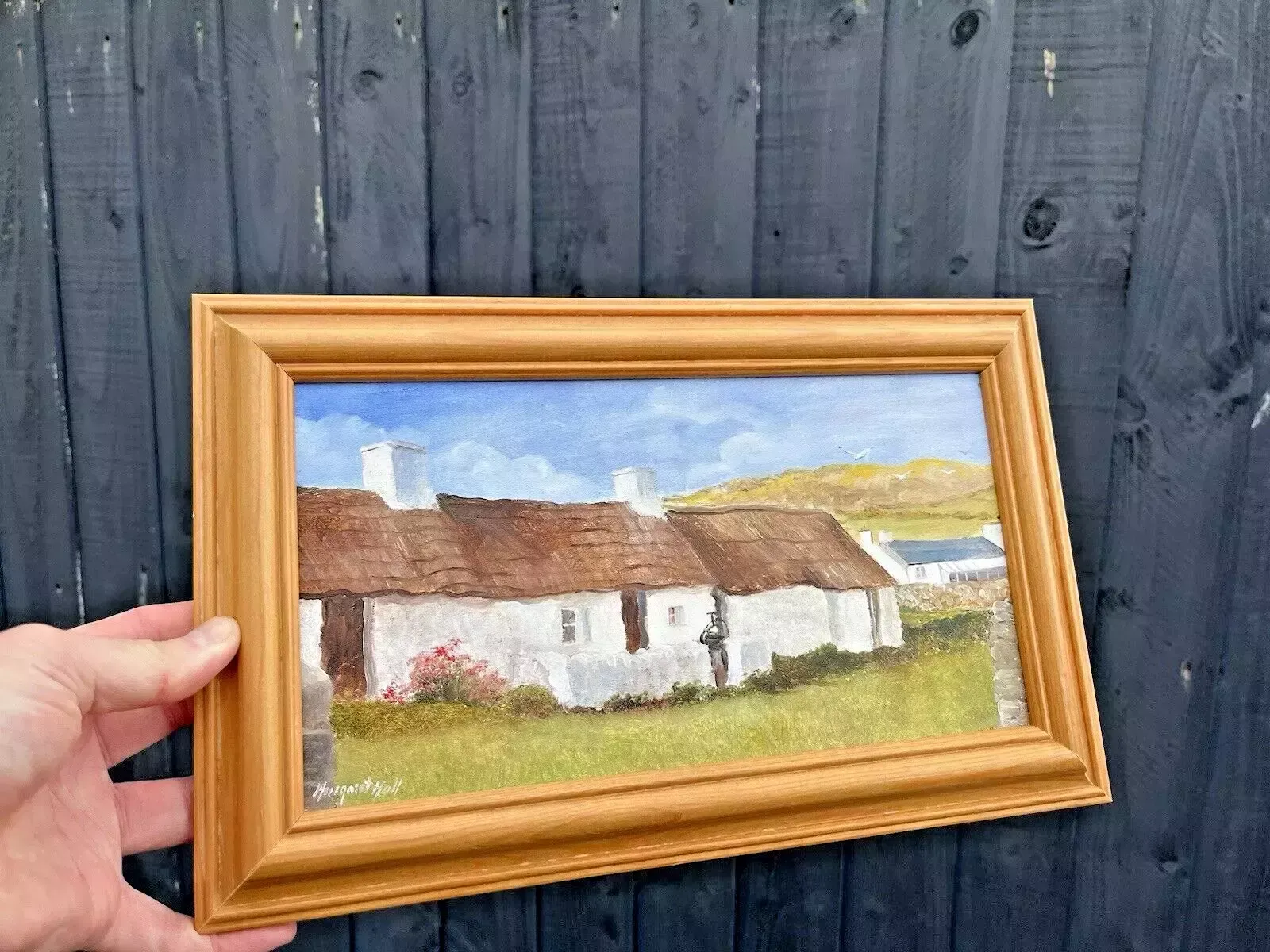 Original Margaret Hall Oil Painting Swtan Thatched Cottage Church Bay Anglesey