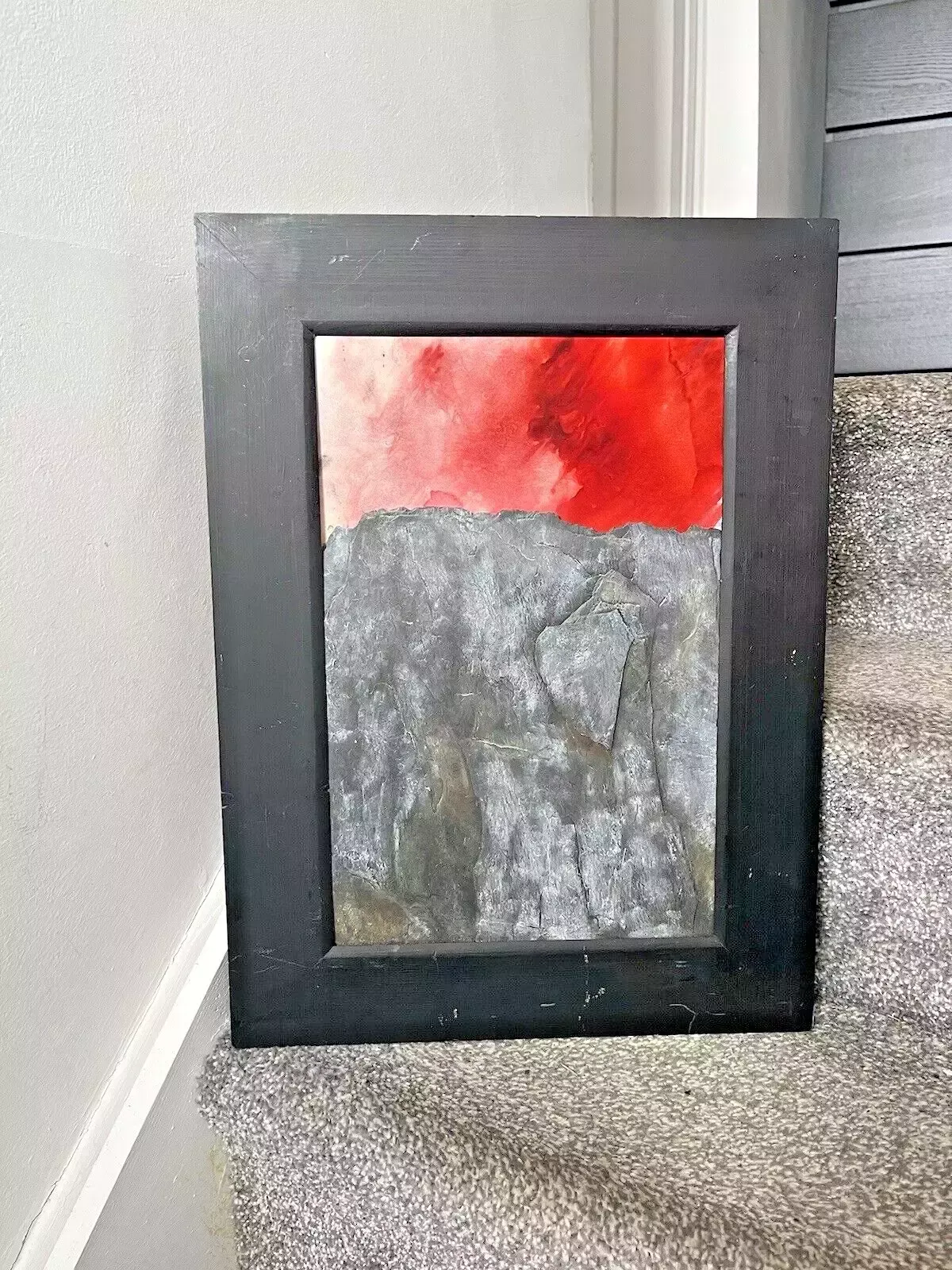 Original Welsh Slate & Oil Painting Mountain Sunset By Leslie Jones North Wales photo furniture