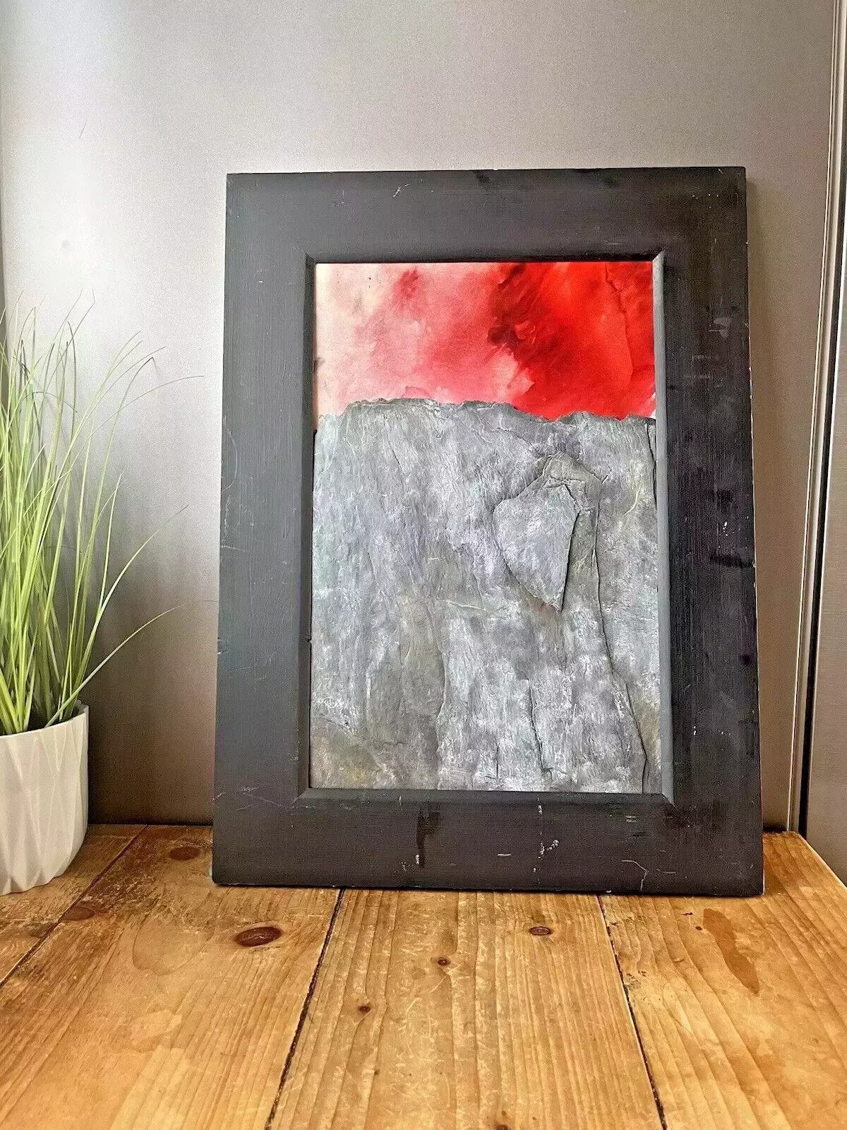 photo buy Original Welsh Slate & Oil Painting Mountain Sunset By Leslie Jones North Wales