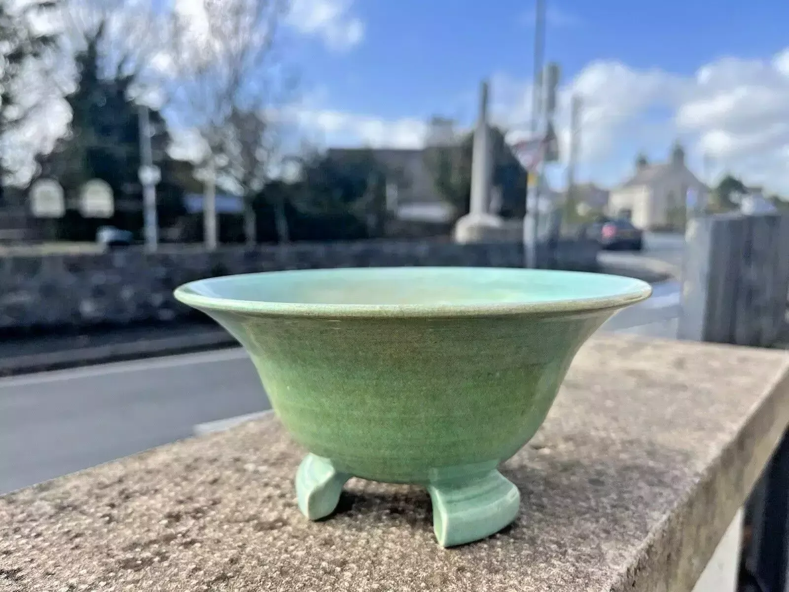 Antique Art Deco 1930's Harrow Weald Studio Art Pottery Green Glazed Footed Bowl photo furniture