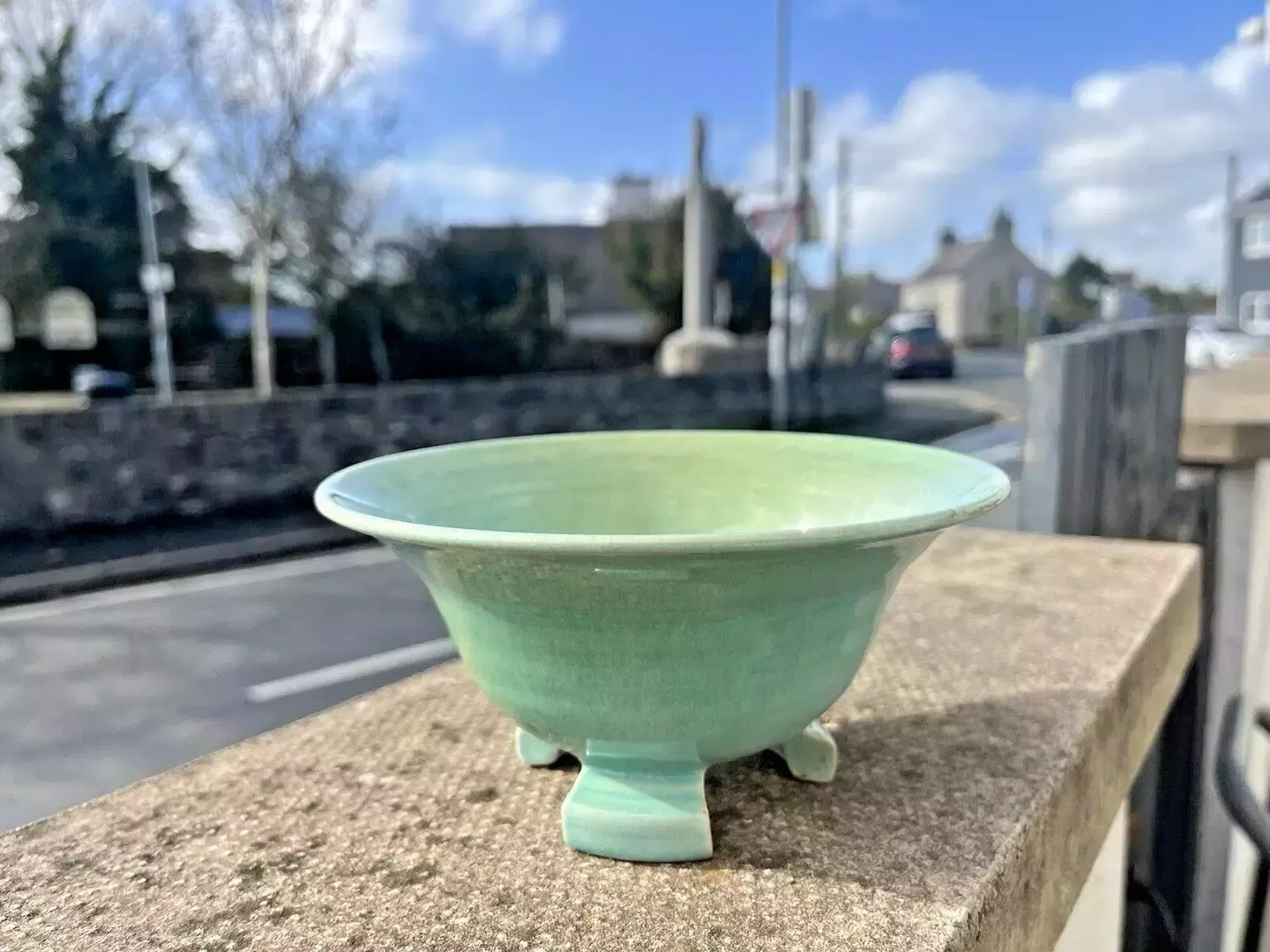 Antique Art Deco 1930's Harrow Weald Studio Art Pottery Green Glazed Footed Bowl photo Home Decor