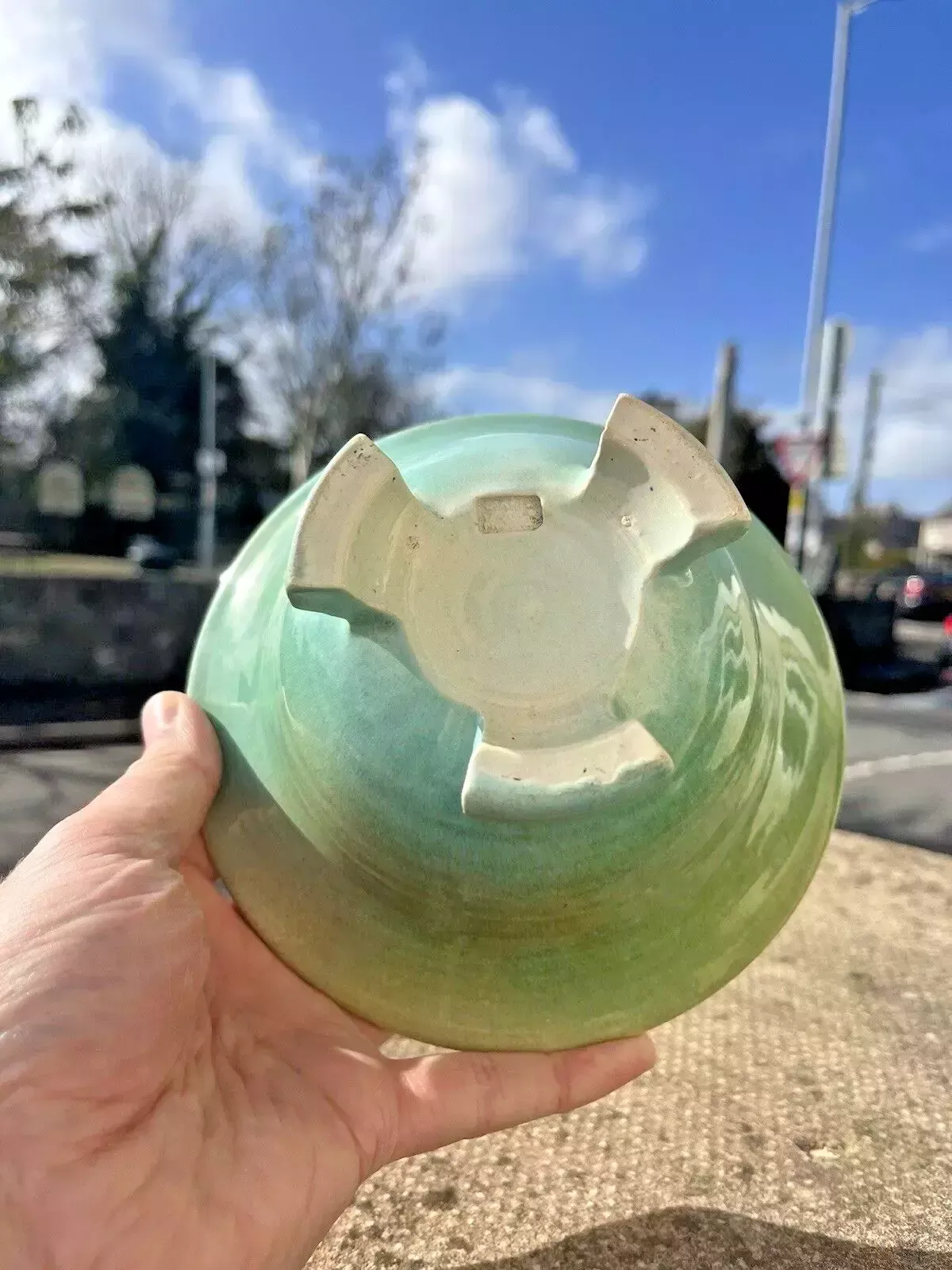 Antique Art Deco 1930's Harrow Weald Studio Art Pottery Green Glazed Footed Bowl photo vinterior