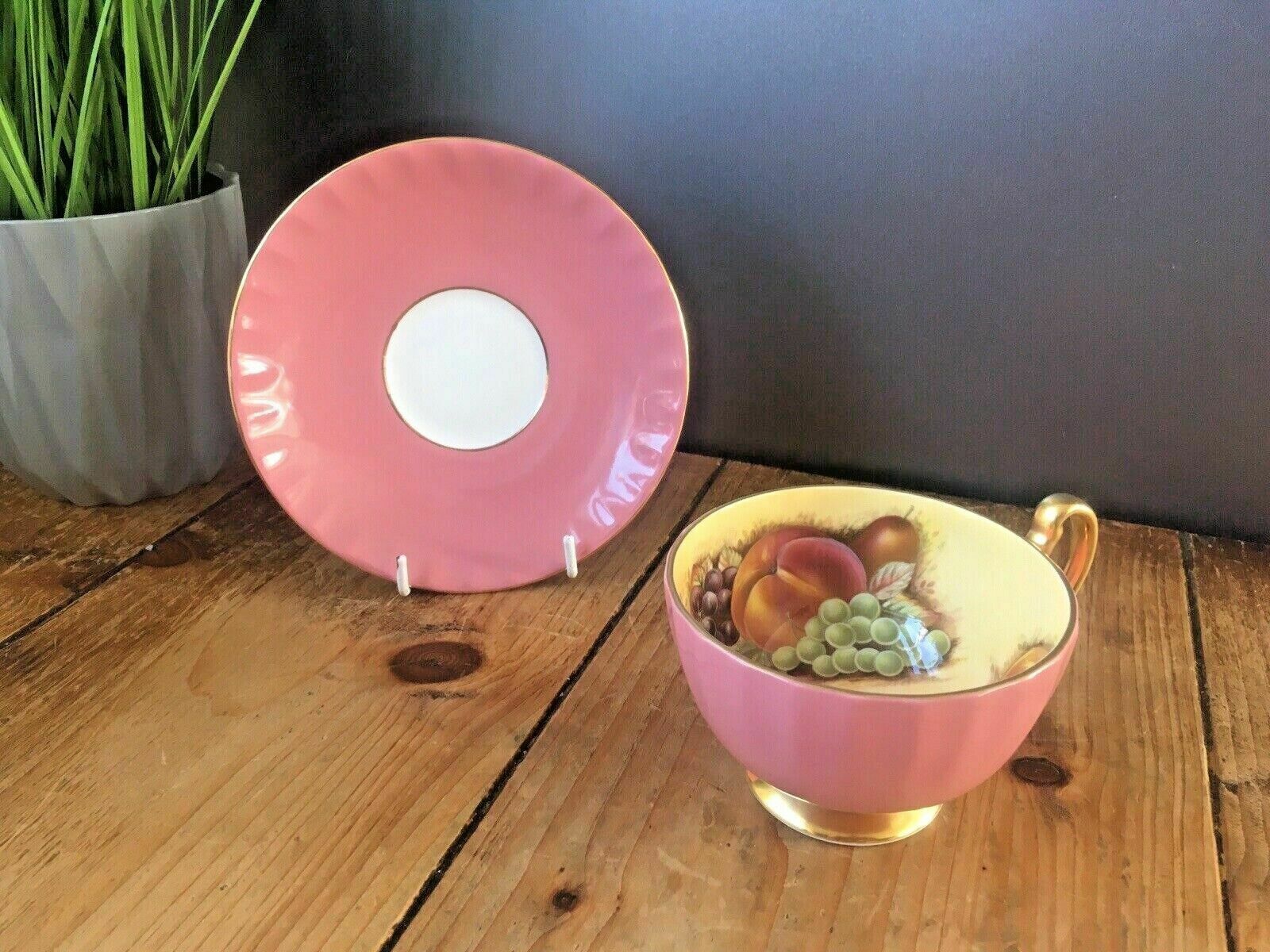 Rare Vintage Pink Aynsley Orchard Gold Fruit Fine China Cabinet Tea Cup & Saucer