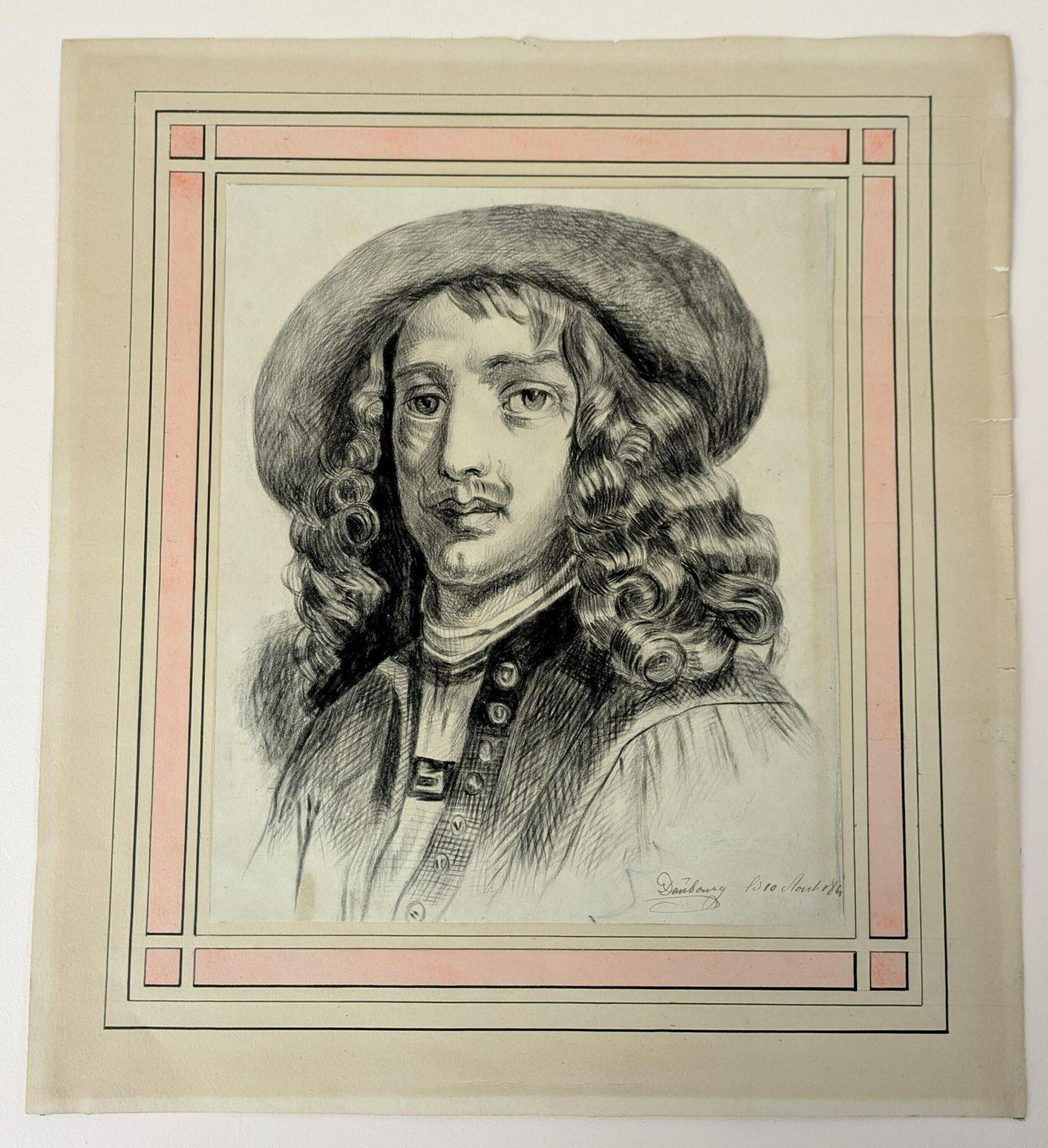 Antique French Pencil Drawing Of A Gentleman By L. Danbourg 1860, Original Art From France