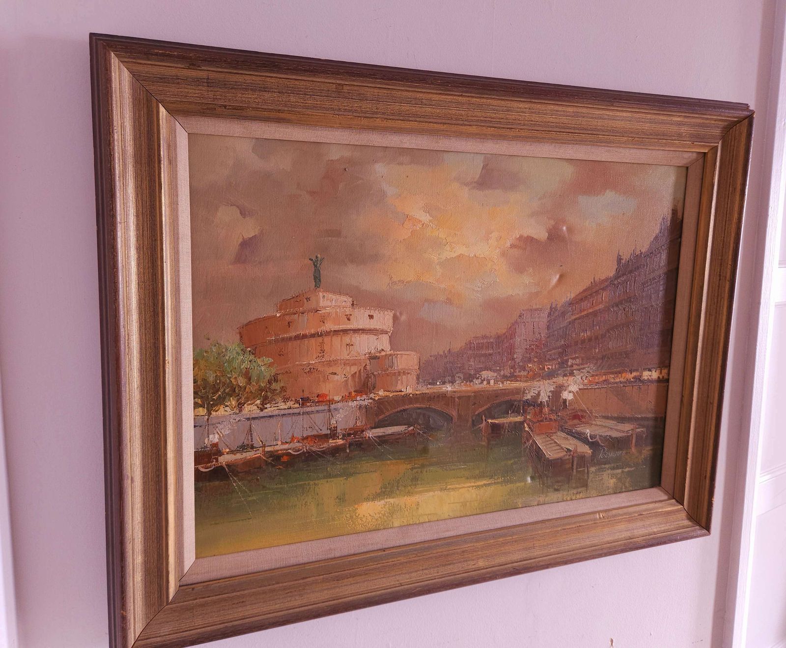 Large, Signed, Italian Oil On Canvas Of Castel Sant'angelo In Rome photo for sale