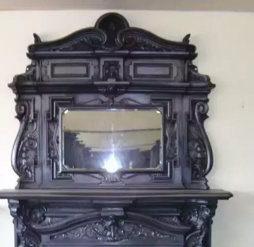 Huge Antique Victorian Cast Iron Fireplace With Overmantel Mirror photo furniture