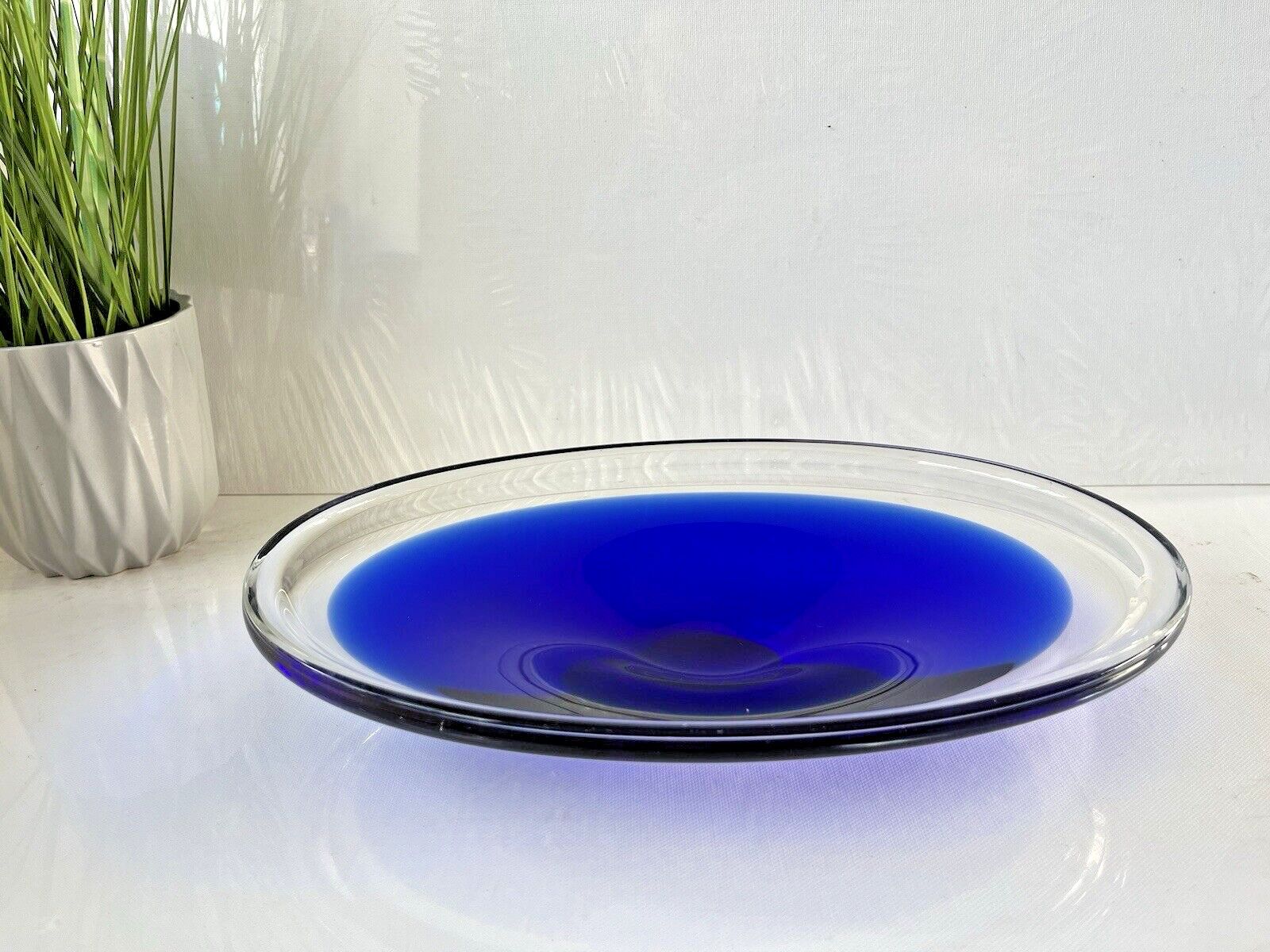 Swedish Mid Century Modern Flygsfors Blue Freeform Art Glass Bowl   Paul Kedelv photo Home Decor