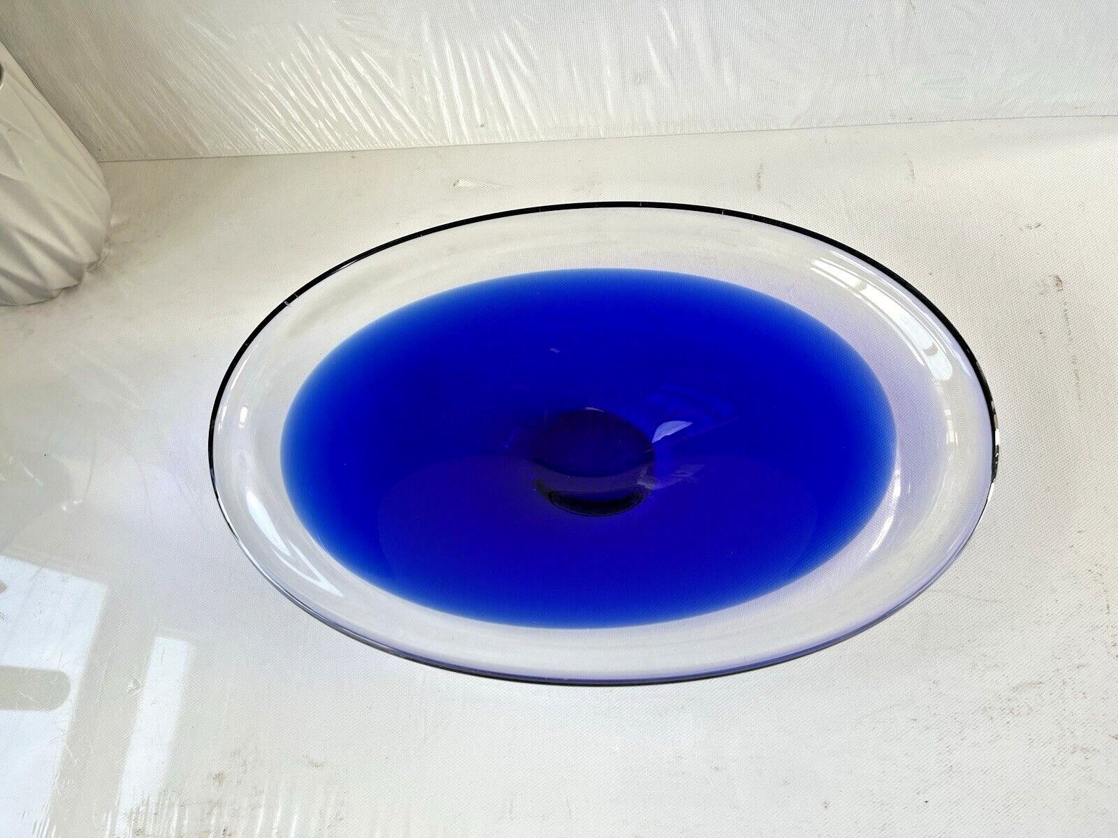 Home Decor Swedish Mid Century Modern Flygsfors Blue Freeform Art Glass Bowl   Paul Kedelv photo
