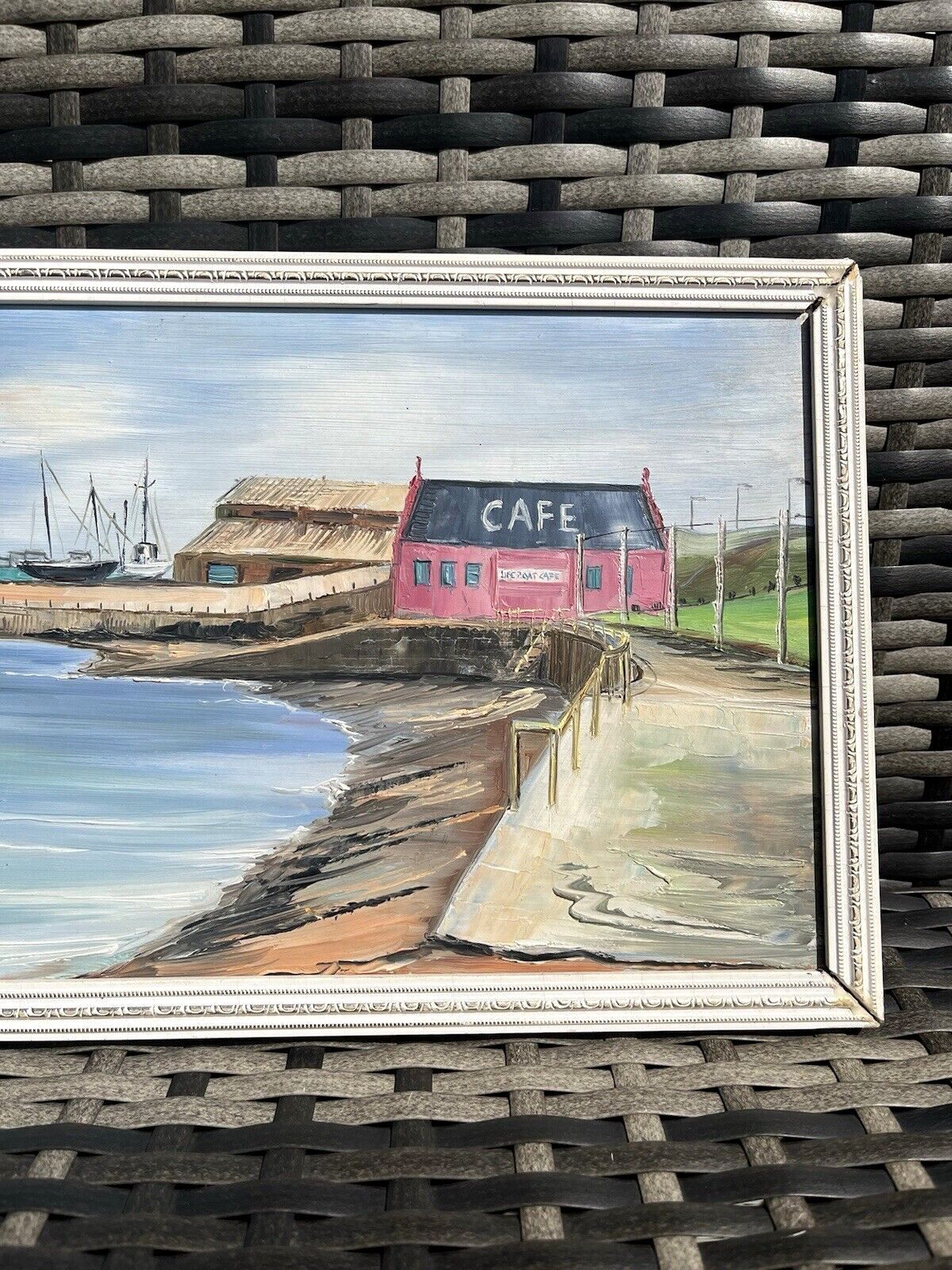 photo furniture Original Jill Mickle Oil Painting Lifeboat Cafe Newry Beach Holyhead Anglesey
