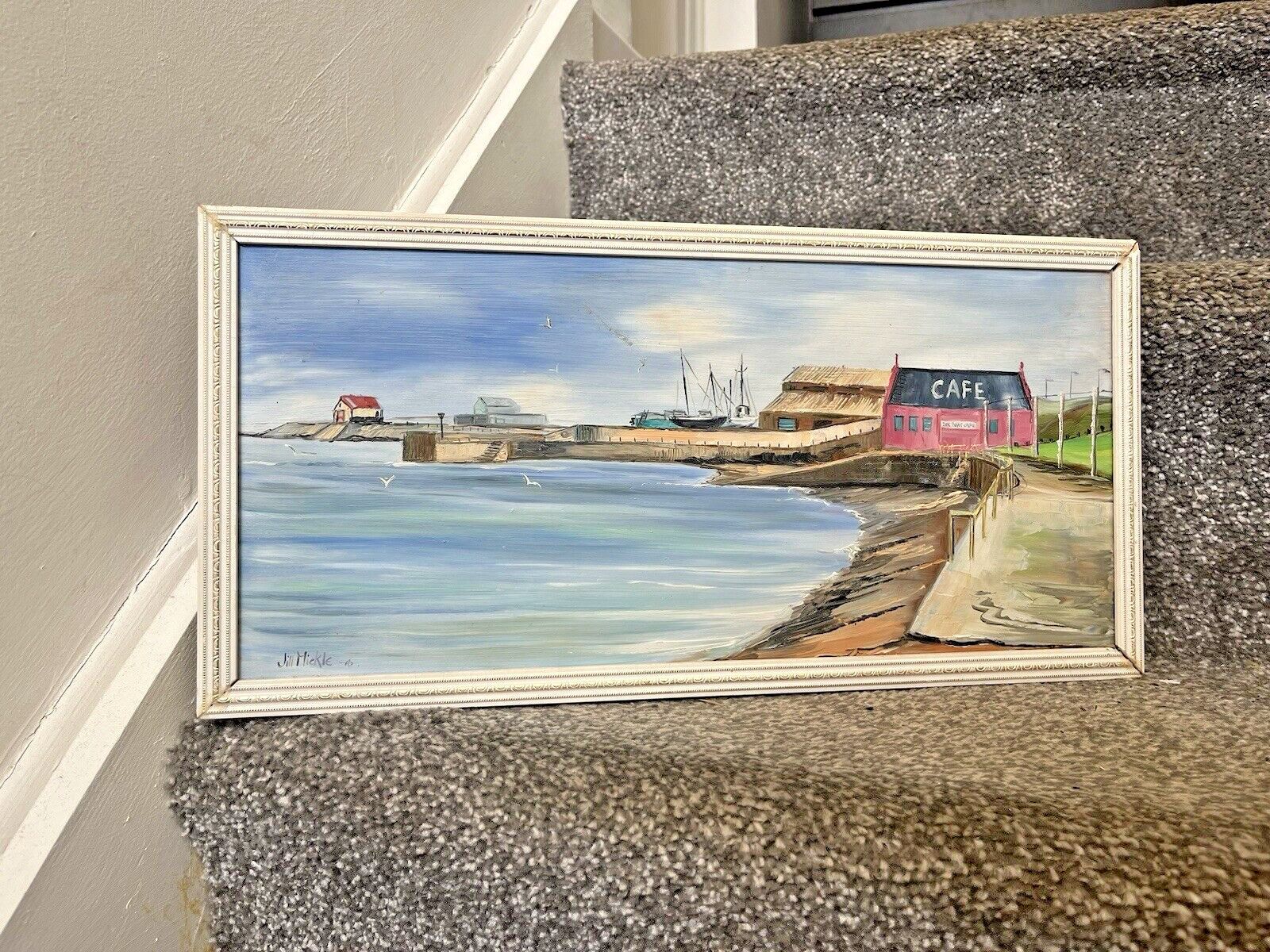 140.0 Original Jill Mickle Oil Painting Lifeboat Cafe Newry Beach Holyhead Anglesey photo