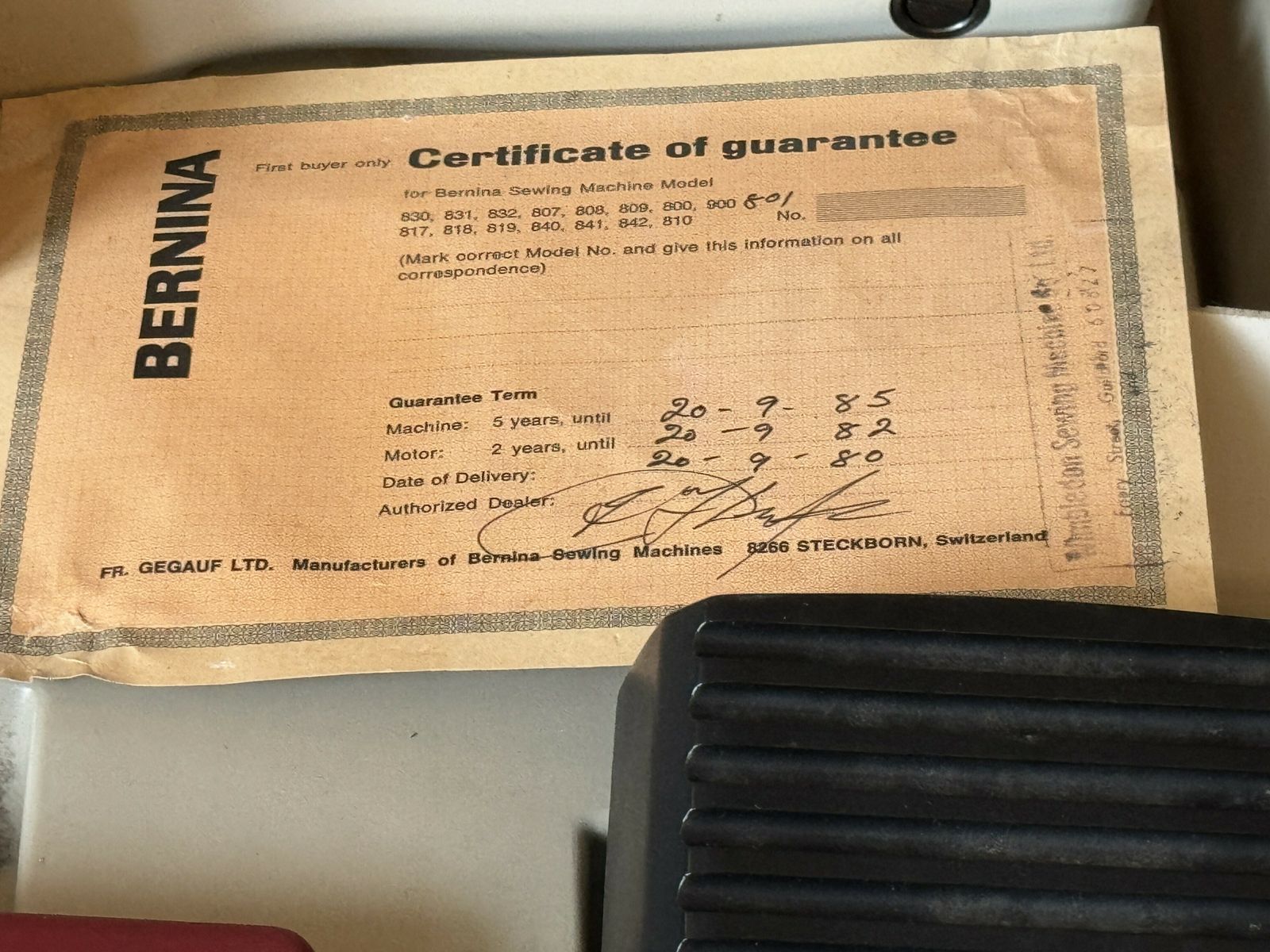 Sewing Machine   Bernina 801 Foot Pedal Electric, With Case And Manufacturers Certificate photo furniture