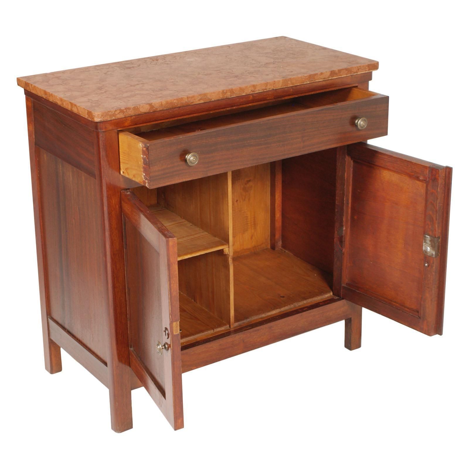 Italian 1920s Art Deco Country Vanity Credenza With Mirror In Mahogany, Restored photo furniture