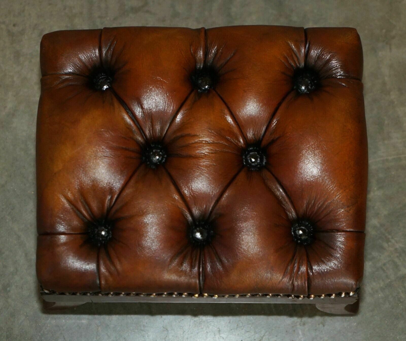 Fully Restored Wingback Armchair Chesterfield Footstool Hand Dyed Brown Leather photo Furniture