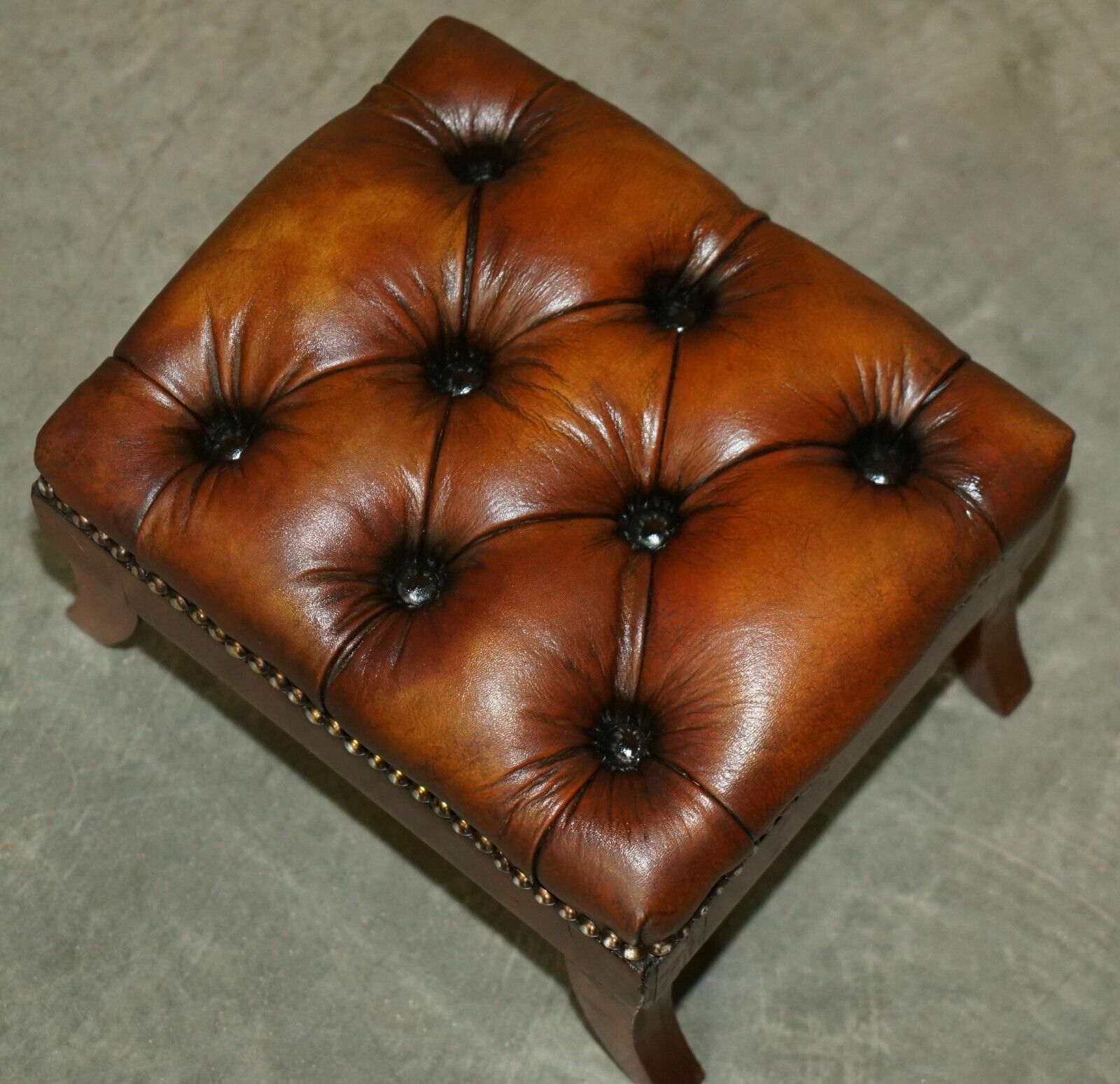 Fully Restored Wingback Armchair Chesterfield Footstool Hand Dyed Brown Leather photo 1350.0
