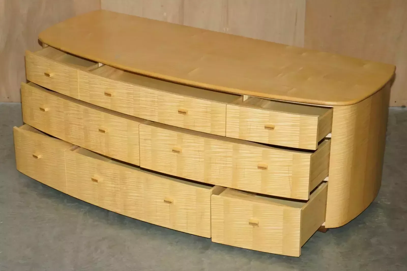 photo vintage Sublime Bow Fronted Baxter & Lee Satin Birch Chest Of Drawers Sideboard Part Set
