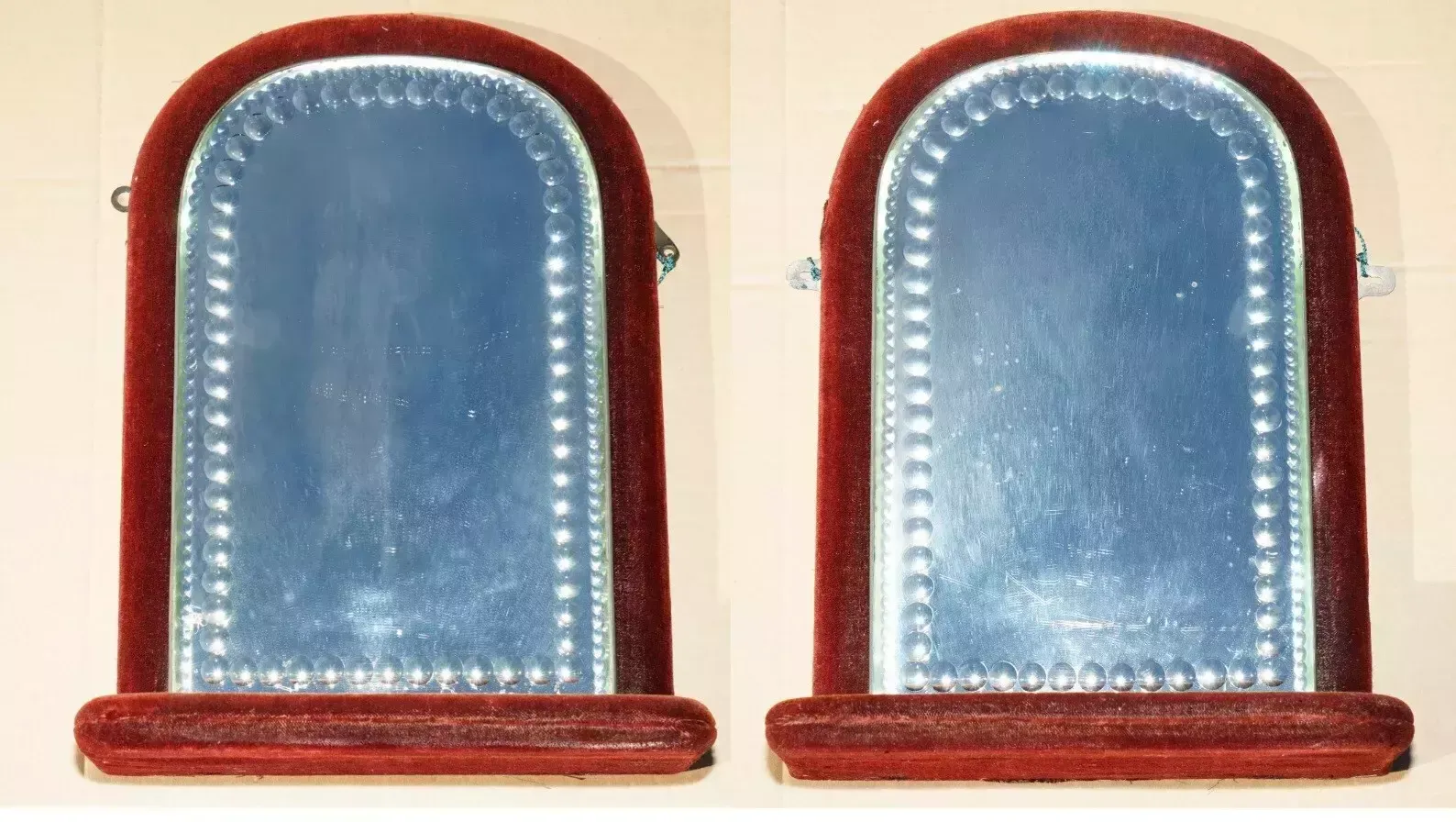 Antique Pair Of English Circa 1880 Victorian Velvet Display Sorcerer's Mirrors