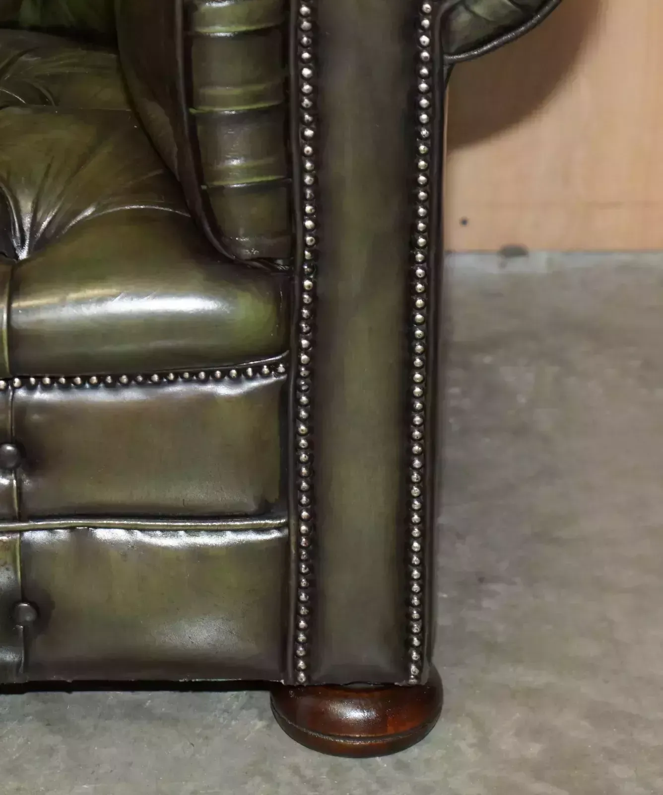 Vintage Restored Regency Green Leather Circa 1950's Chesterfield Tufted Sofa photo vintage