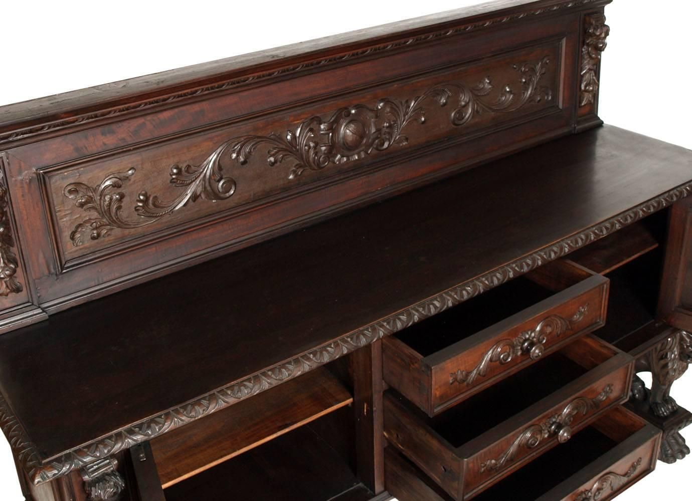 Late 19th Century Hand Carved Walnut Credenza Or Dresser, Tuscan Renaissance photo for sale