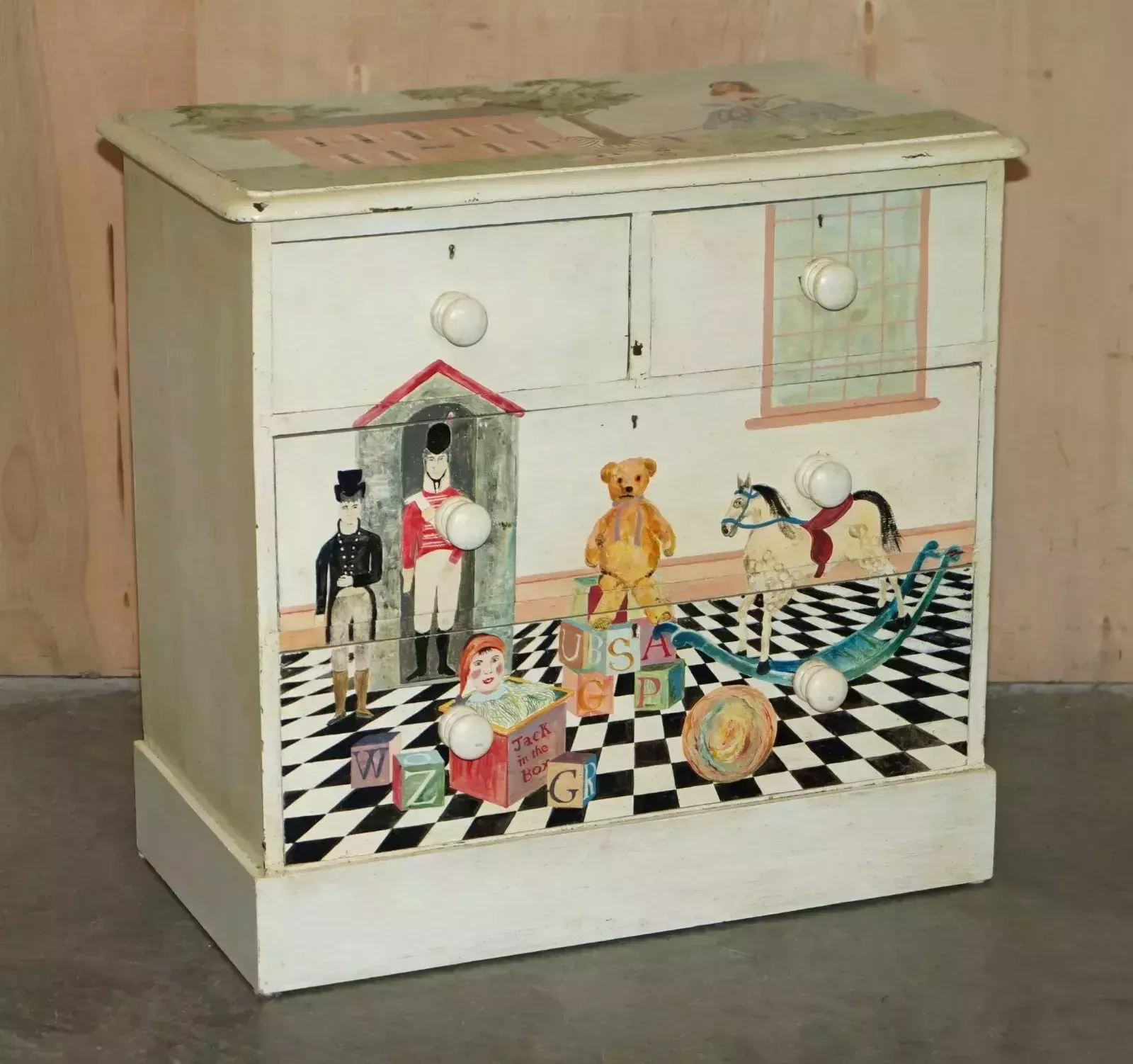 Exquisite Antique Victorian Pitch Pine Nursery Hand Painted Chest Of Drawers photo furniture