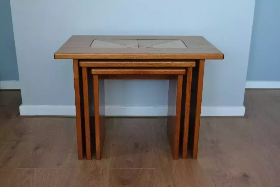 Mid Century Teak Tiled Inlayed Nest Of Table Poul H Poulsen For Gangso Mobler photo furniture
