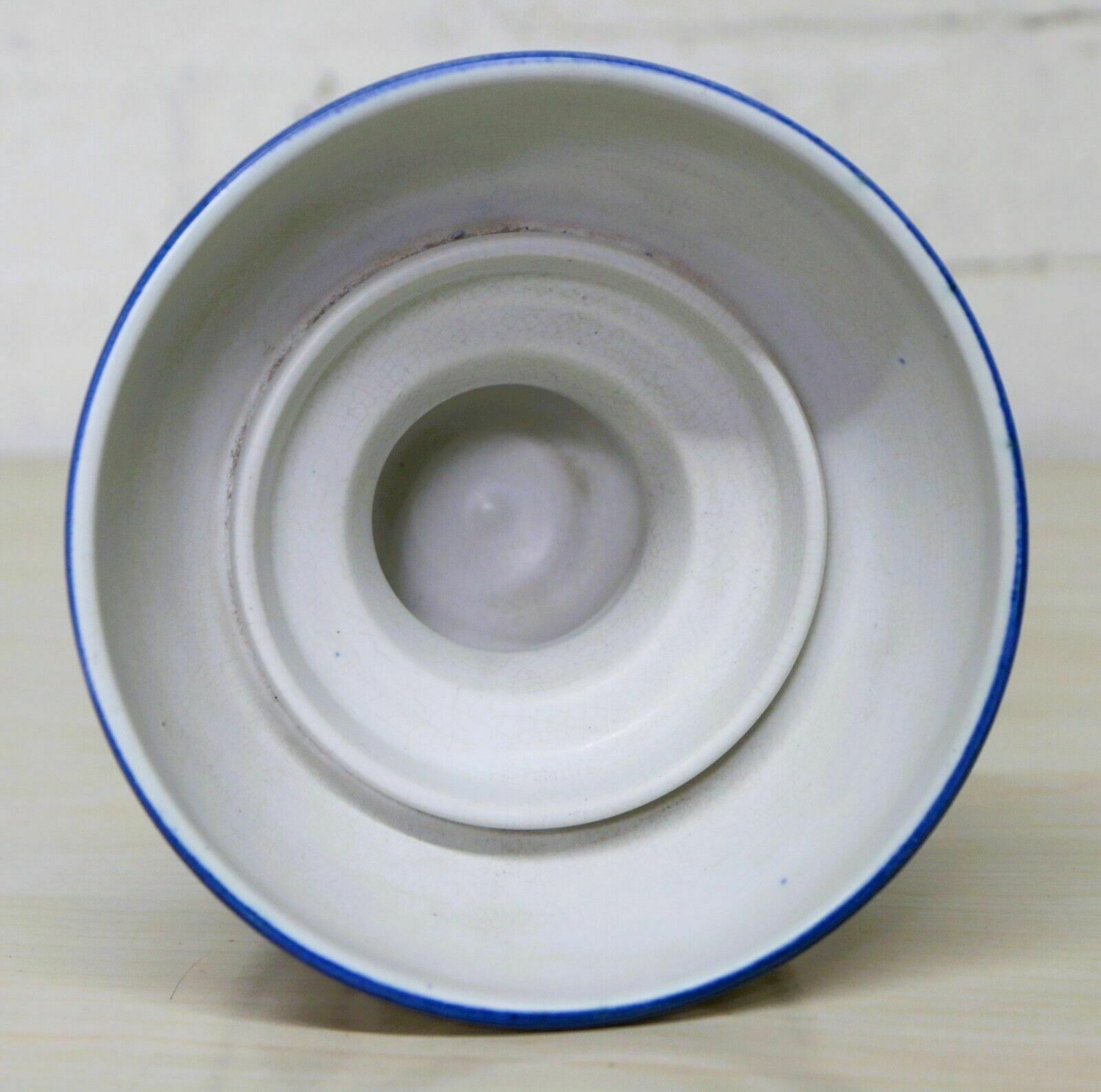 Vintage Jersey Pottery 1960's Large Candle Holder Mcm Blue And White photo vinterior