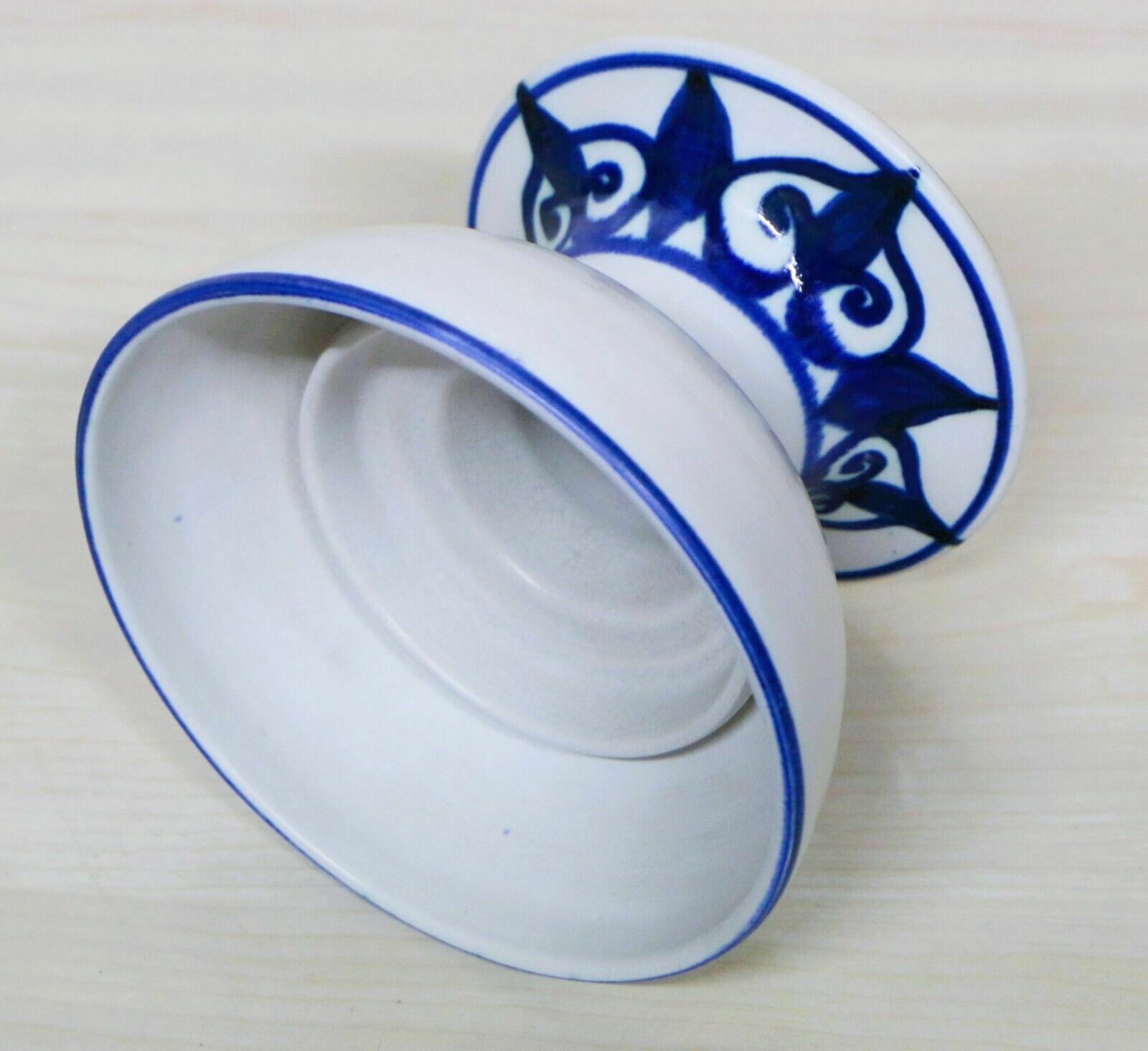 photo for sale Vintage Jersey Pottery 1960's Large Candle Holder Mcm Blue And White