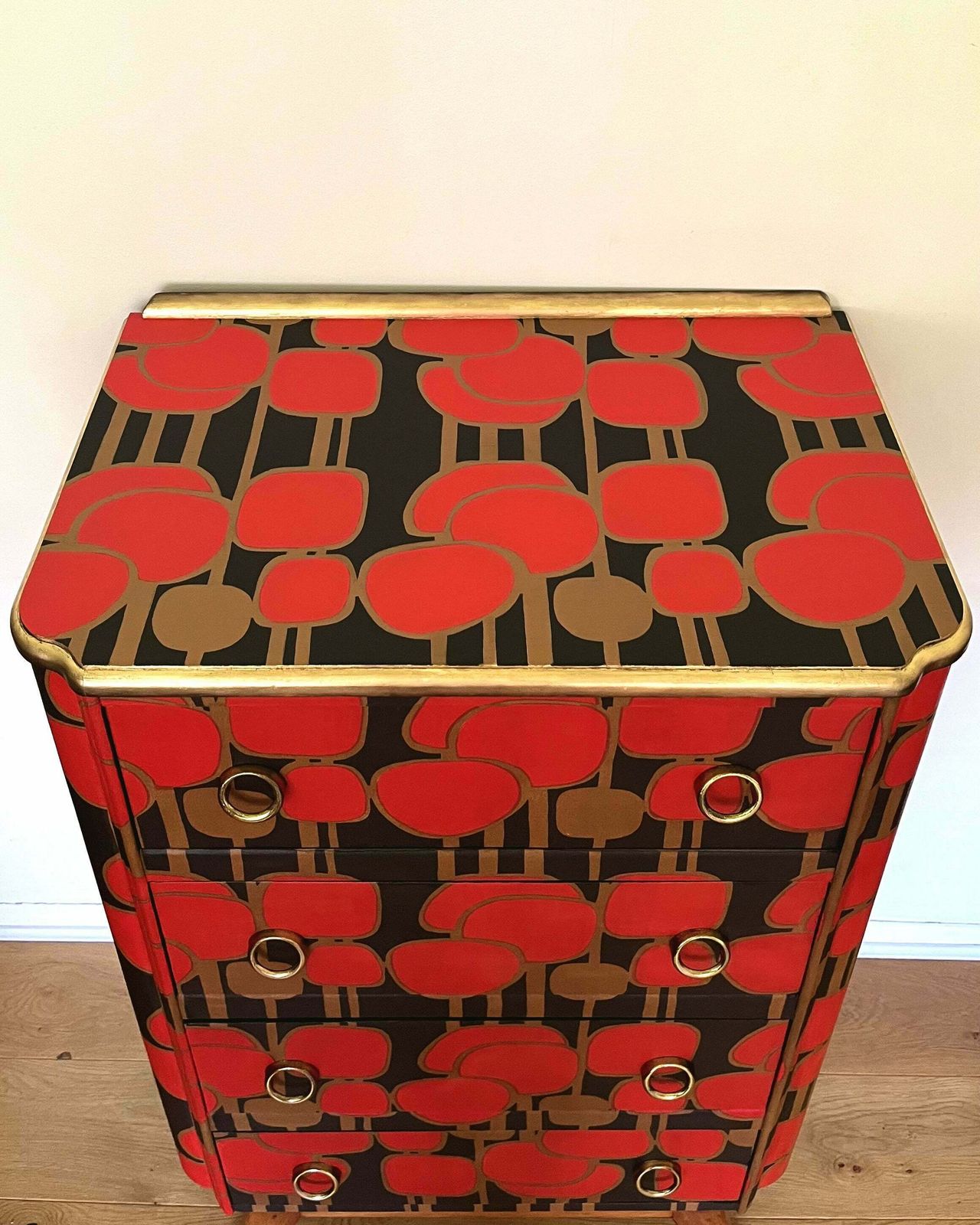 Vtg Mid Century Chest Of Drawers Tallboy With Original 1960s Fabric photo Furniture