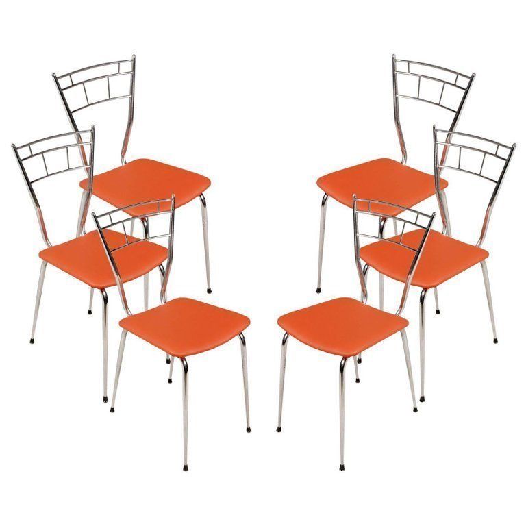 1950s Chairs Chromed Steel Gaetano Descalzi Style, Restored, Leather Uphfoltered