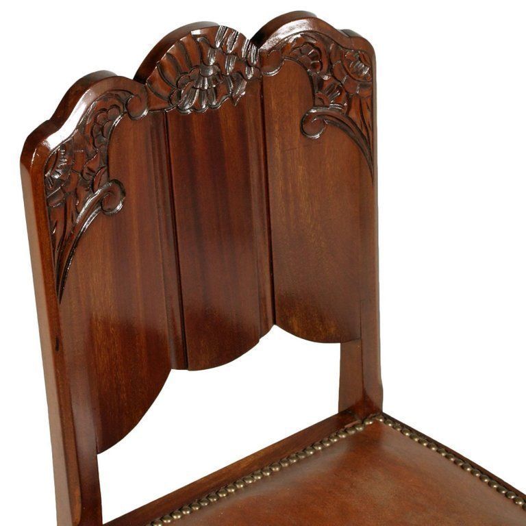 Early 20th Century French Art Nouveau Carved Mahogany Chair, Leatherette Seat photo furniture