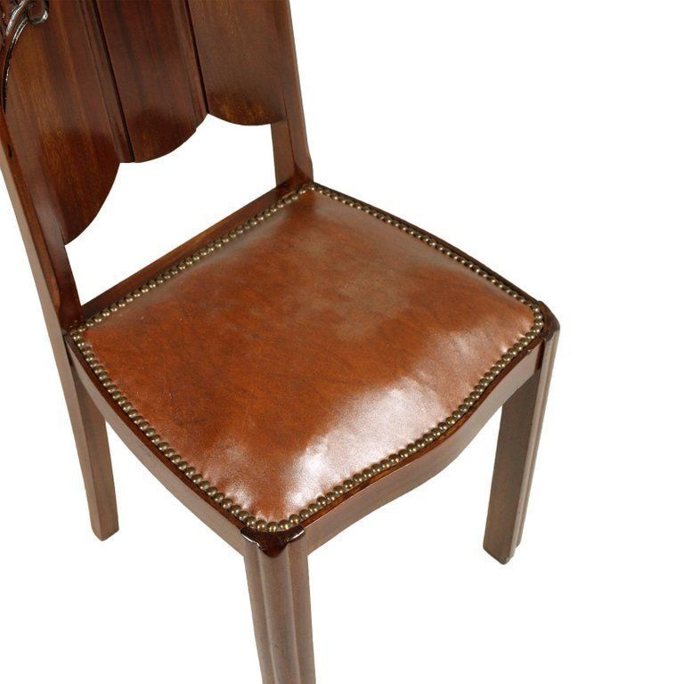 Early 20th Century French Art Nouveau Carved Mahogany Chair, Leatherette Seat photo for sale