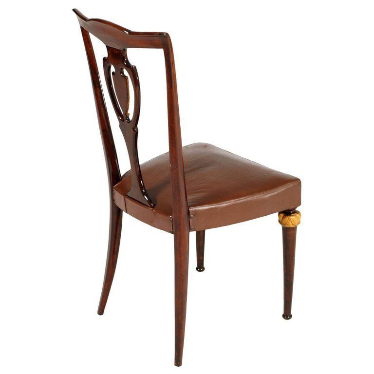 Set Luxury Art Deco Chairs Vittorio Dassi Lissone Attributed, Mahogany & Leather photo buy
