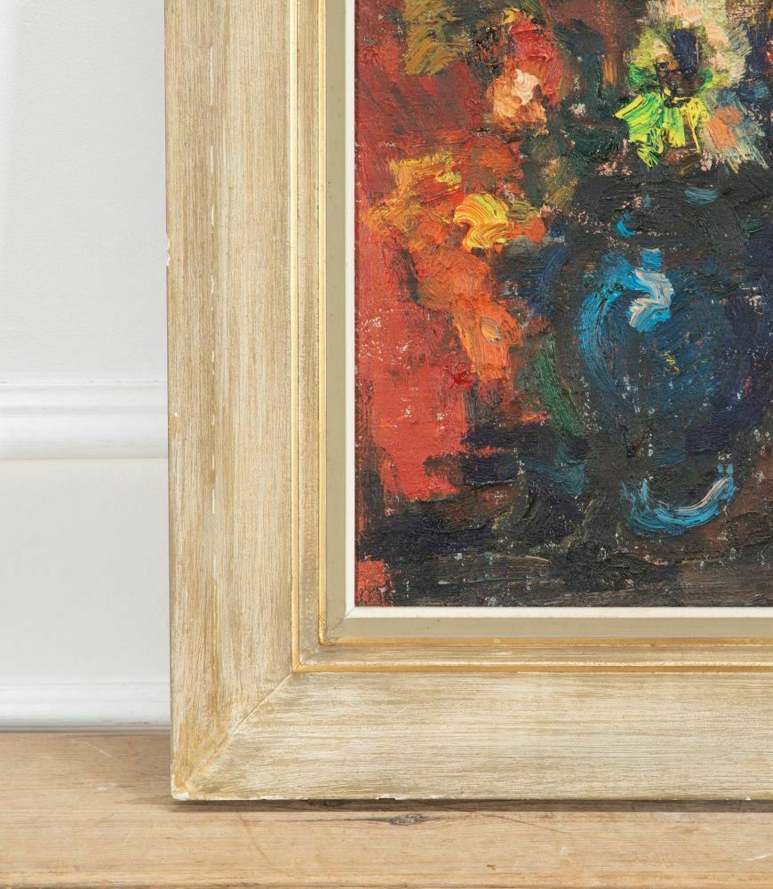 20th Century Oil On Board Of Vase & Flowers photo buy
