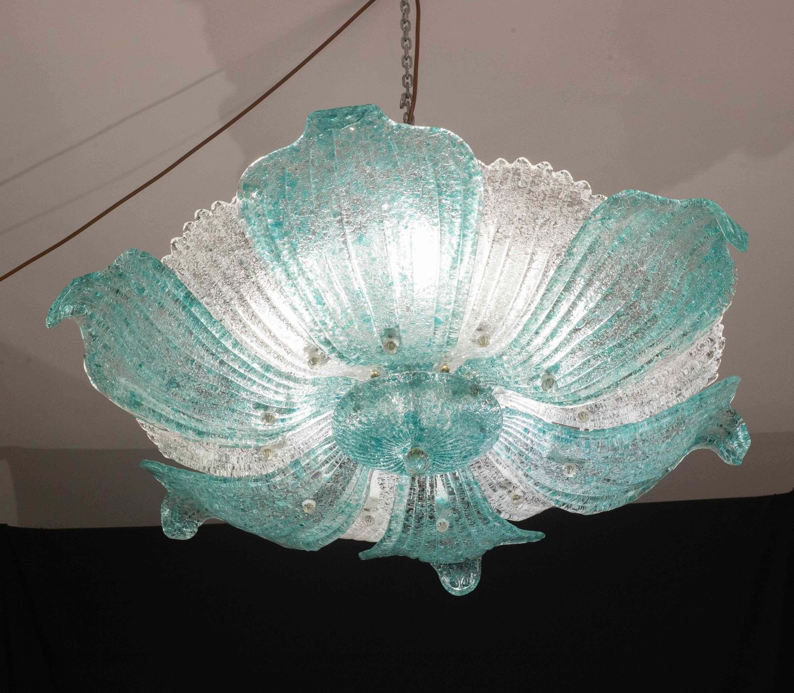 Majestic Large Size Fascinating Vintage Murano Glass Ceiling Lamp Blu Acquamarin photo for sale