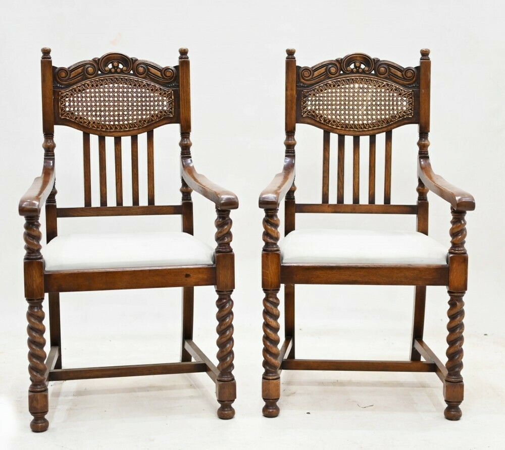 Pair William And Mary Oak Chairs Barley Twist Farmhouse photo furniture