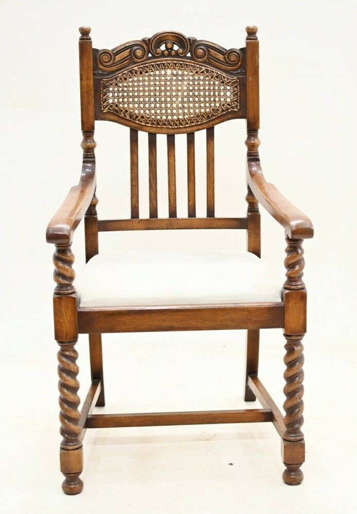 Pair William And Mary Oak Chairs Barley Twist Farmhouse photo for sale