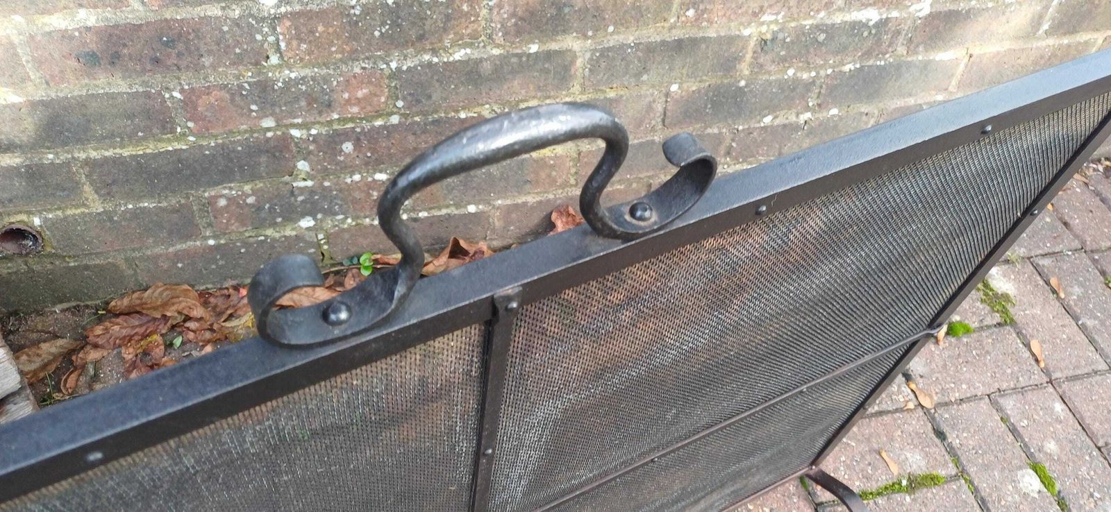 Huge Vintage 70s Iron And Mesh Decorative Fire Screen. photo for sale