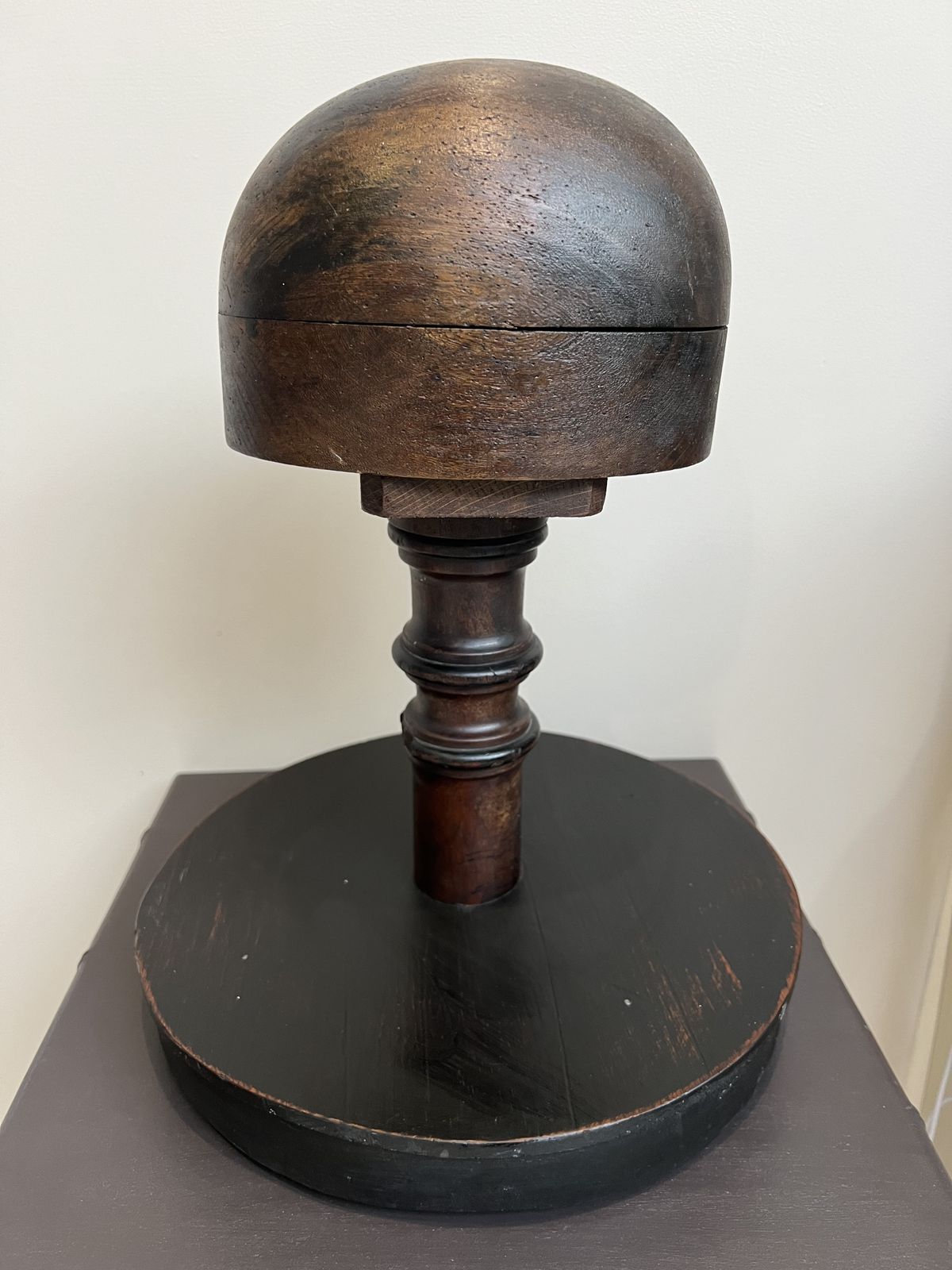 photo for sale Antique Milliner's Wooden Hat Block Stand