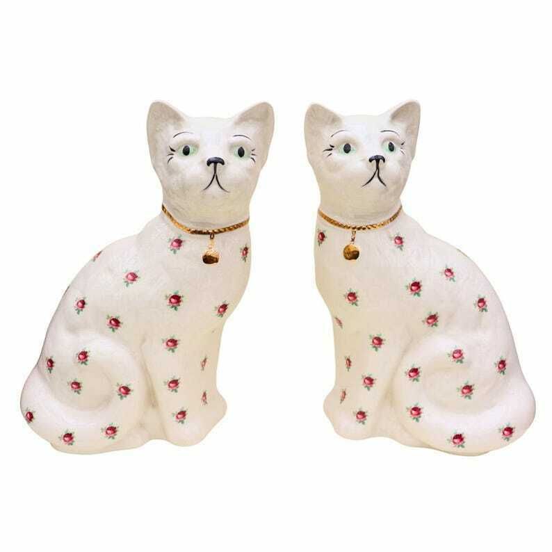 Vintage Rare Arthur Wood Staffordshire Cats Pair With Floral Pattern 11.2'' Tall Pair Made In England photo Art