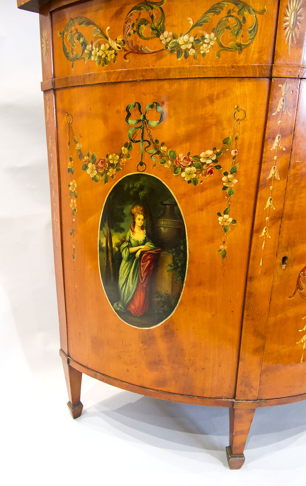 A Satinwood Painted Demi Lune Cabinet photo buy