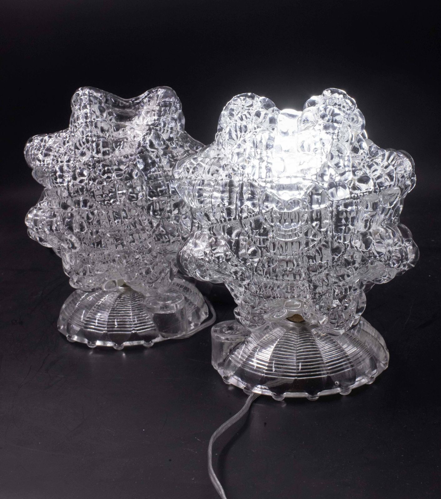 "Stars" Set Of 2 Art Decò Murano Glass Barovier E Toso Table Lamp, 1940 photo for sale