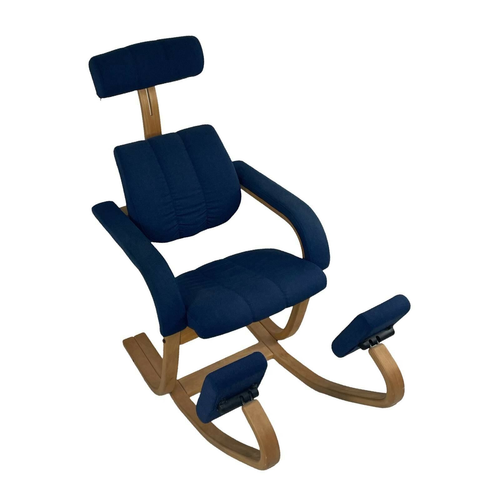 Peter Opsvik   Stokke   Duo Balance (Design Form 1991) Ergonomically Shaped Rocking Chair   Light Oak And Blue Upholstery