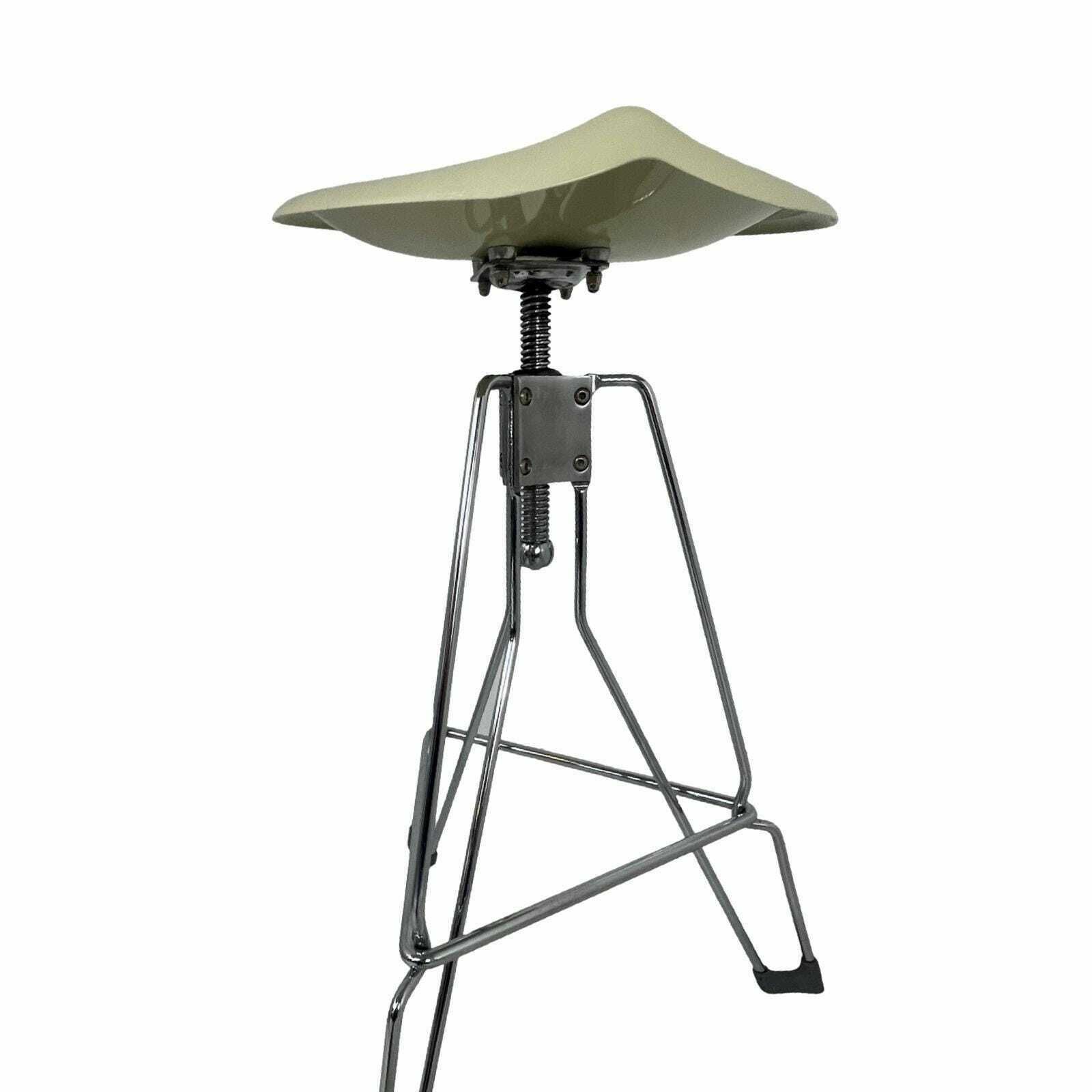 Yasu Sasamoto  Dulton   Industrial Vintage Bar Stool With Tractor Seating, Model Clipper II   Off White Seat photo vinterior