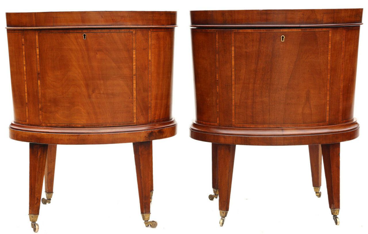 Antique Georgian Revival Pair Of Inlaid Mahogany Cellarettes   Cupboards Cabinets