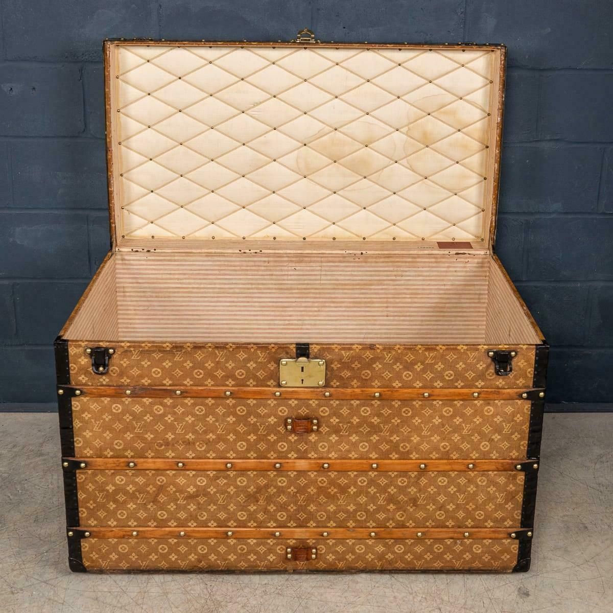 photo furniture Antique 20thc Louis Vuitton "Malle Haute" Trunk In Woven Canvas, France C.1900