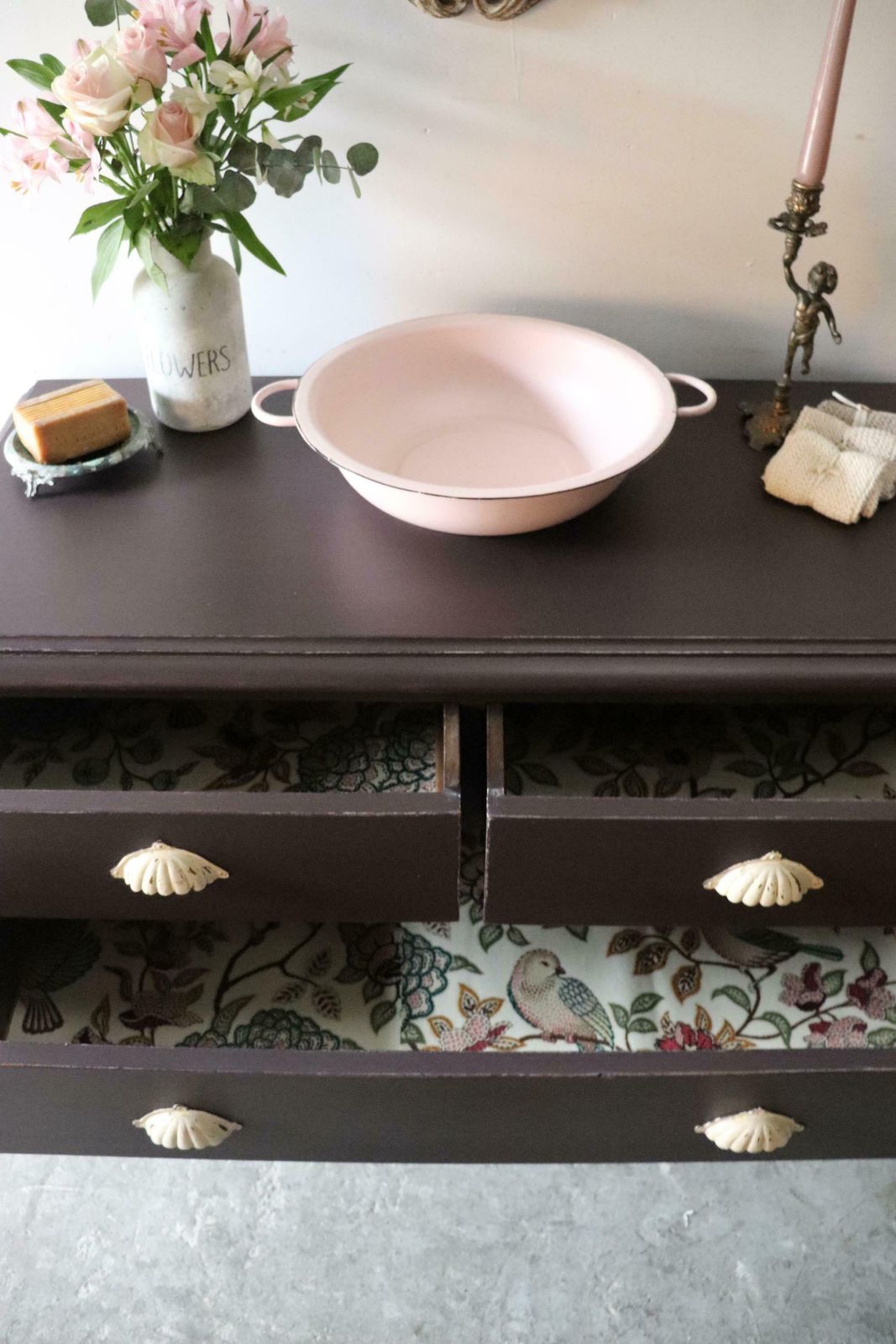Painted Victorian Washstand Or Cabinet With Drawers On Castors In Deep Mulberry photo buy