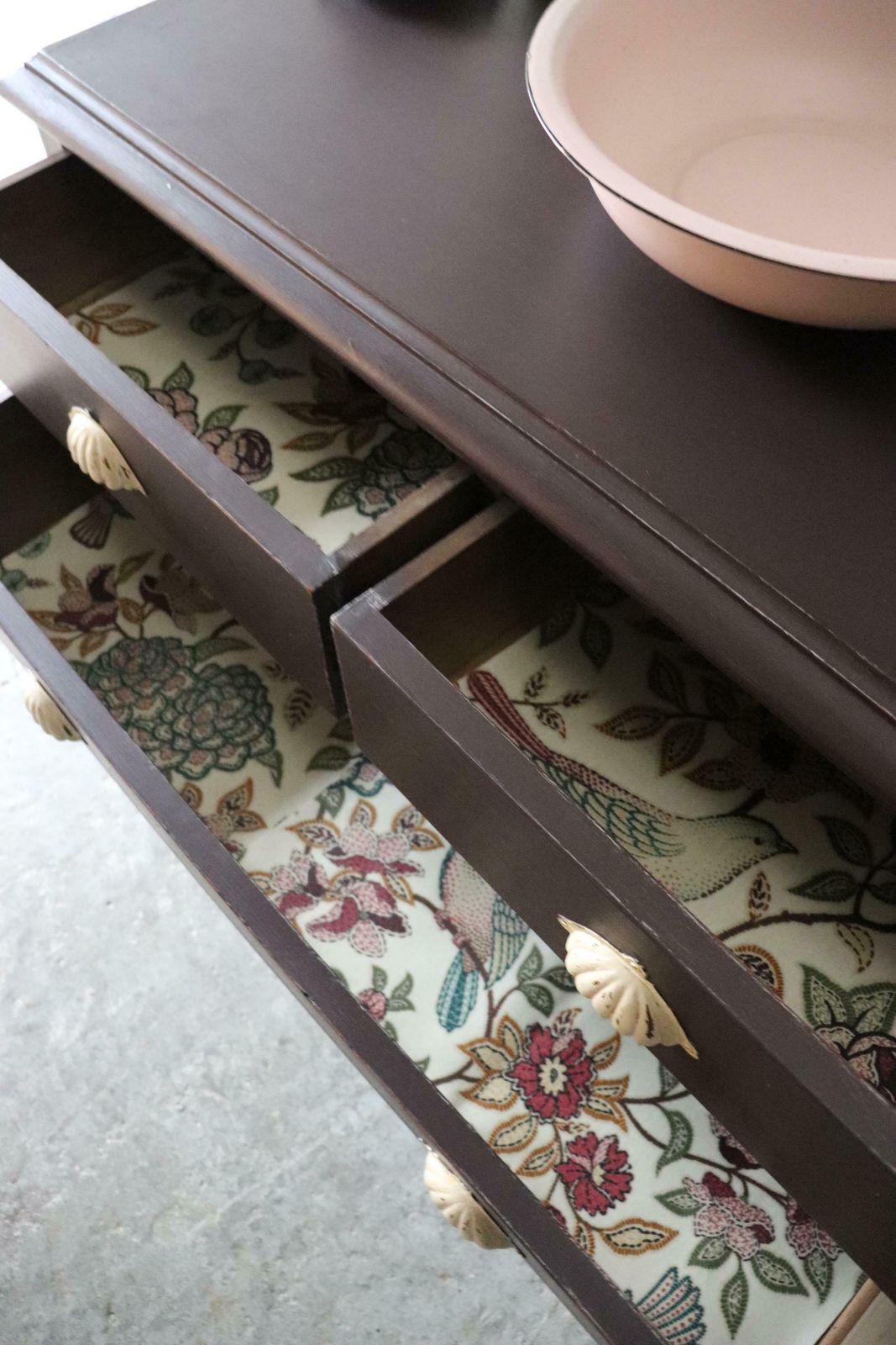 Painted Victorian Washstand Or Cabinet With Drawers On Castors In Deep Mulberry photo vintage