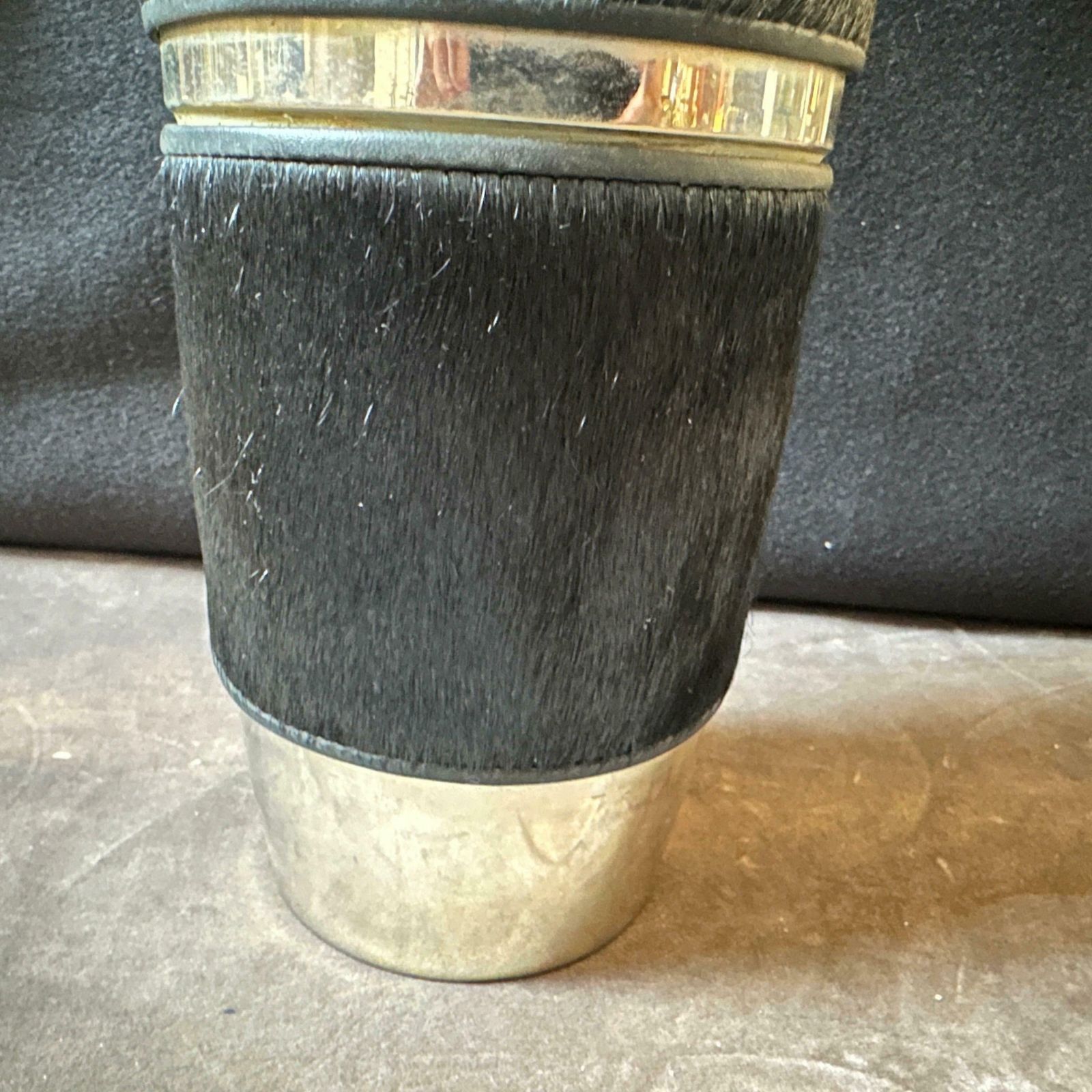 744.0 1980s Modernist Black Cavallino And Silver Plated Italian Thermos Carafe photo